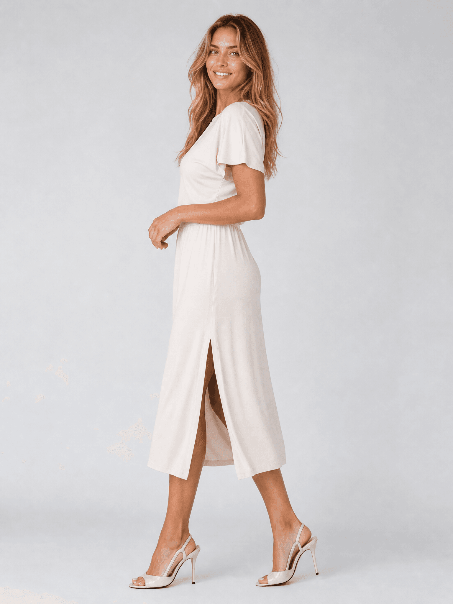 Rosa Cream Modal Short-Sleeve Dress — photo 8
