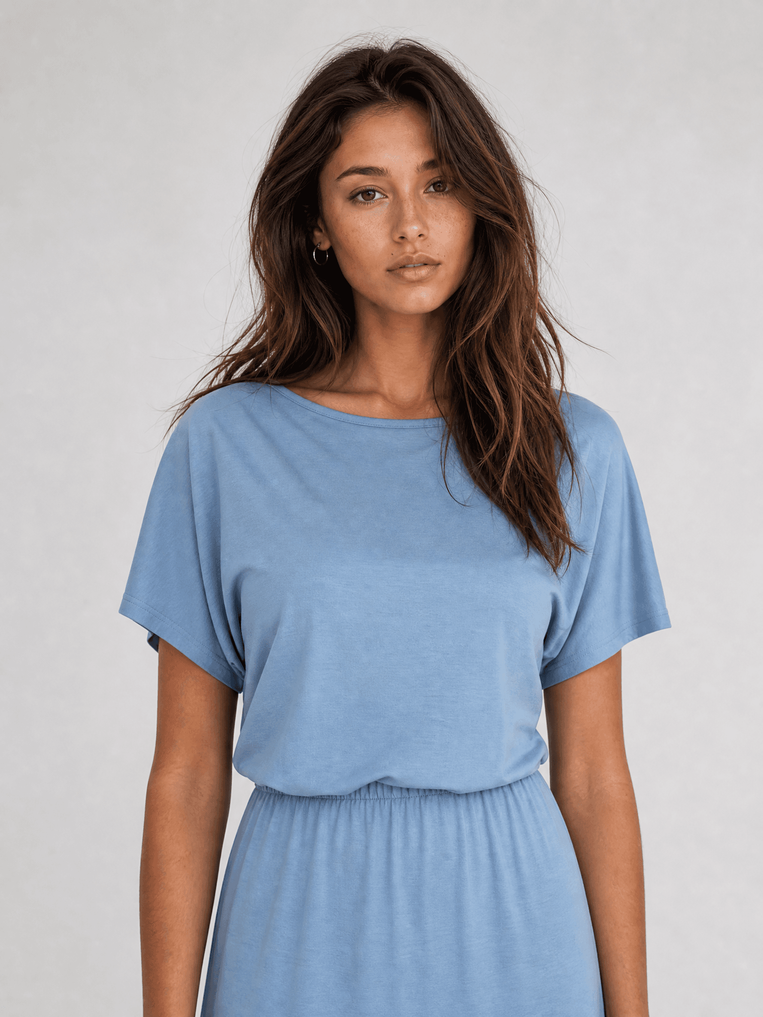 Blaues Modalkleid mit kurzen Ärmeln Rosa — Foto 8