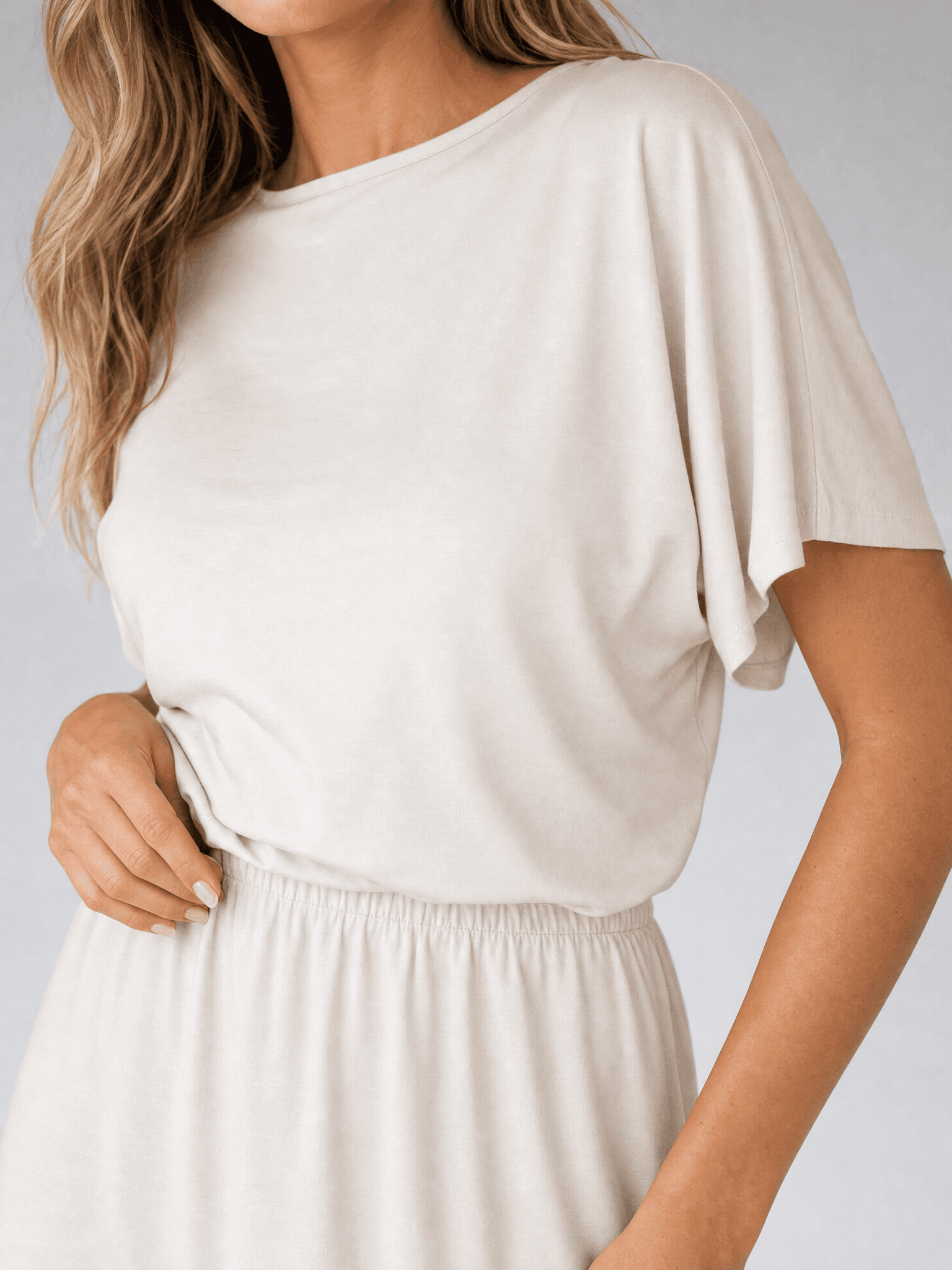 Rosa Cream Modal Short-Sleeve Dress — photo 7