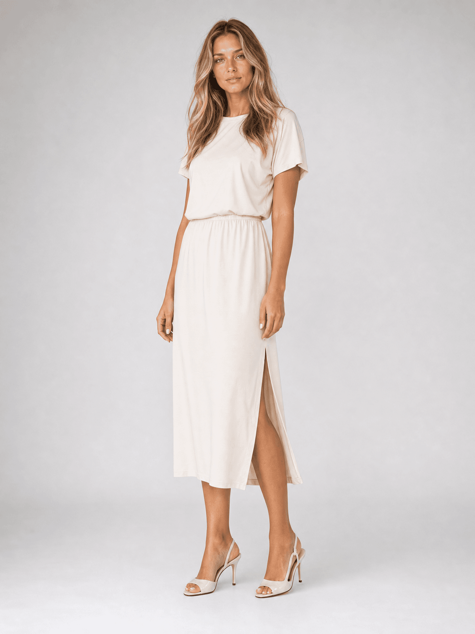 Rosa Cream Modal Short-Sleeve Dress — photo 6