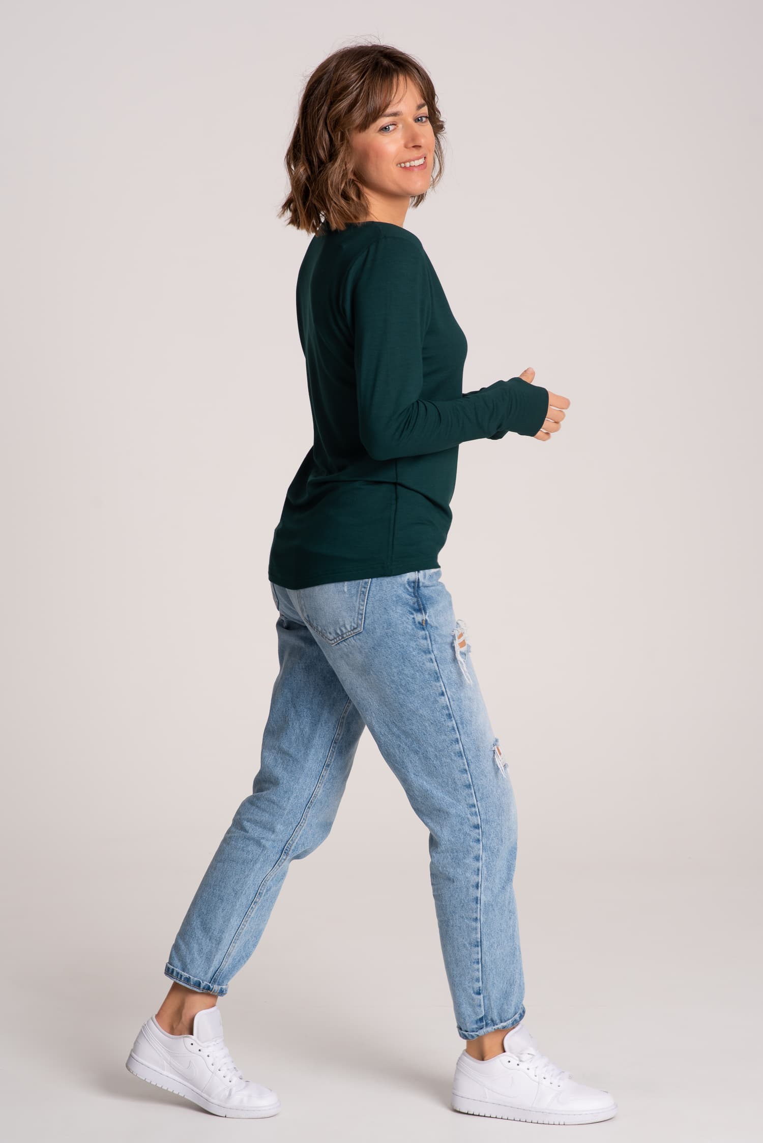 BASIC Long Sleeve Top with Pocket – Bottle Green — photo 2