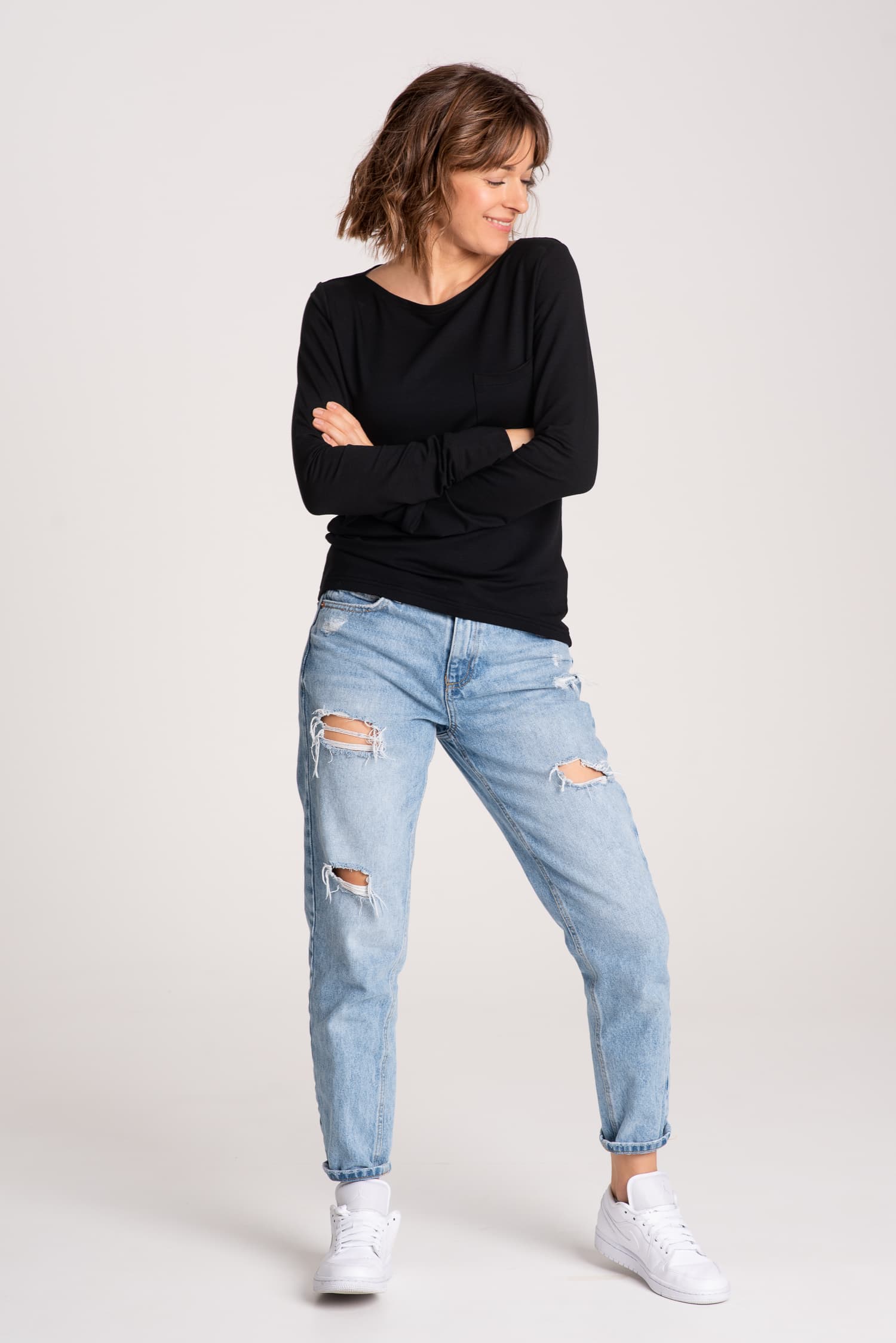 BASIC Long Sleeve Top with Pocket - Black — photo 2