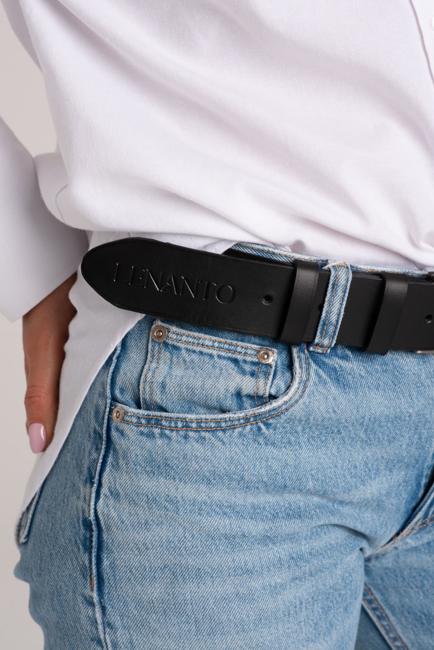 Klasyczny damski czarny pasek skórzany LILA — zdjęcie 3