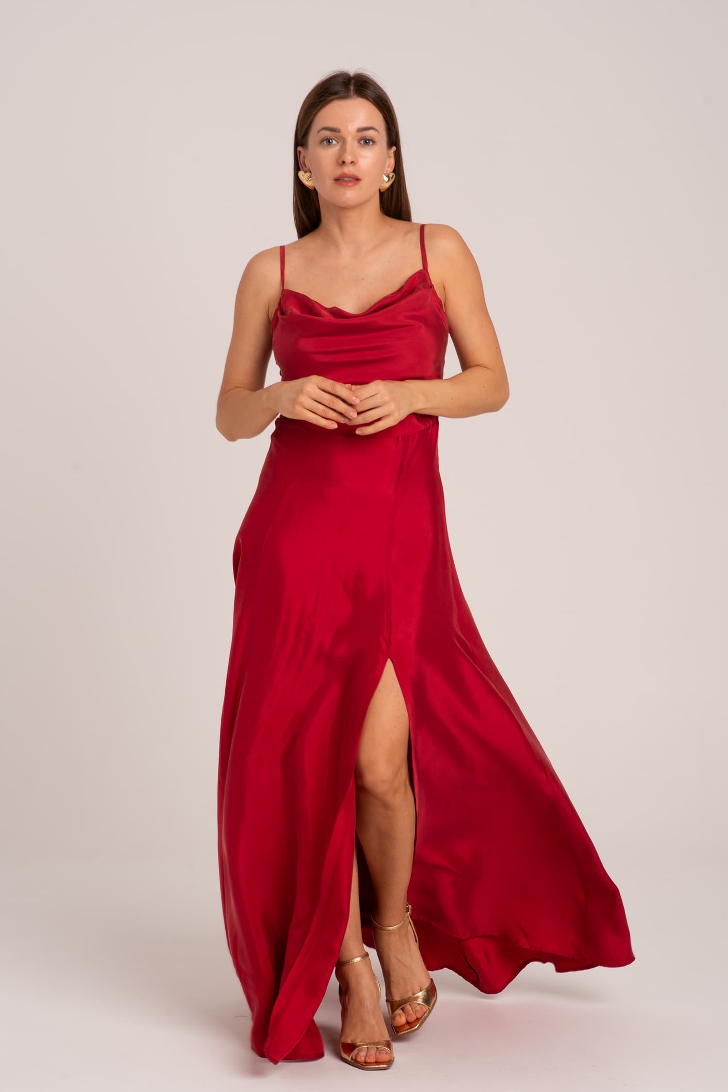 Natalie Red Cupro Maxi Dress with Thin Straps — photo 2