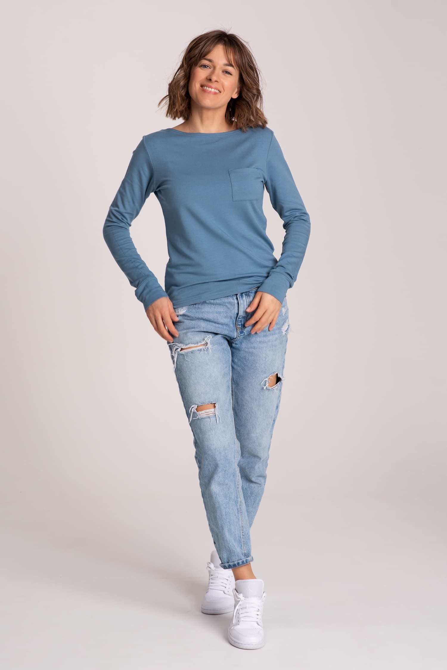 Longsleeve z kieszonką BASIC - niebieski