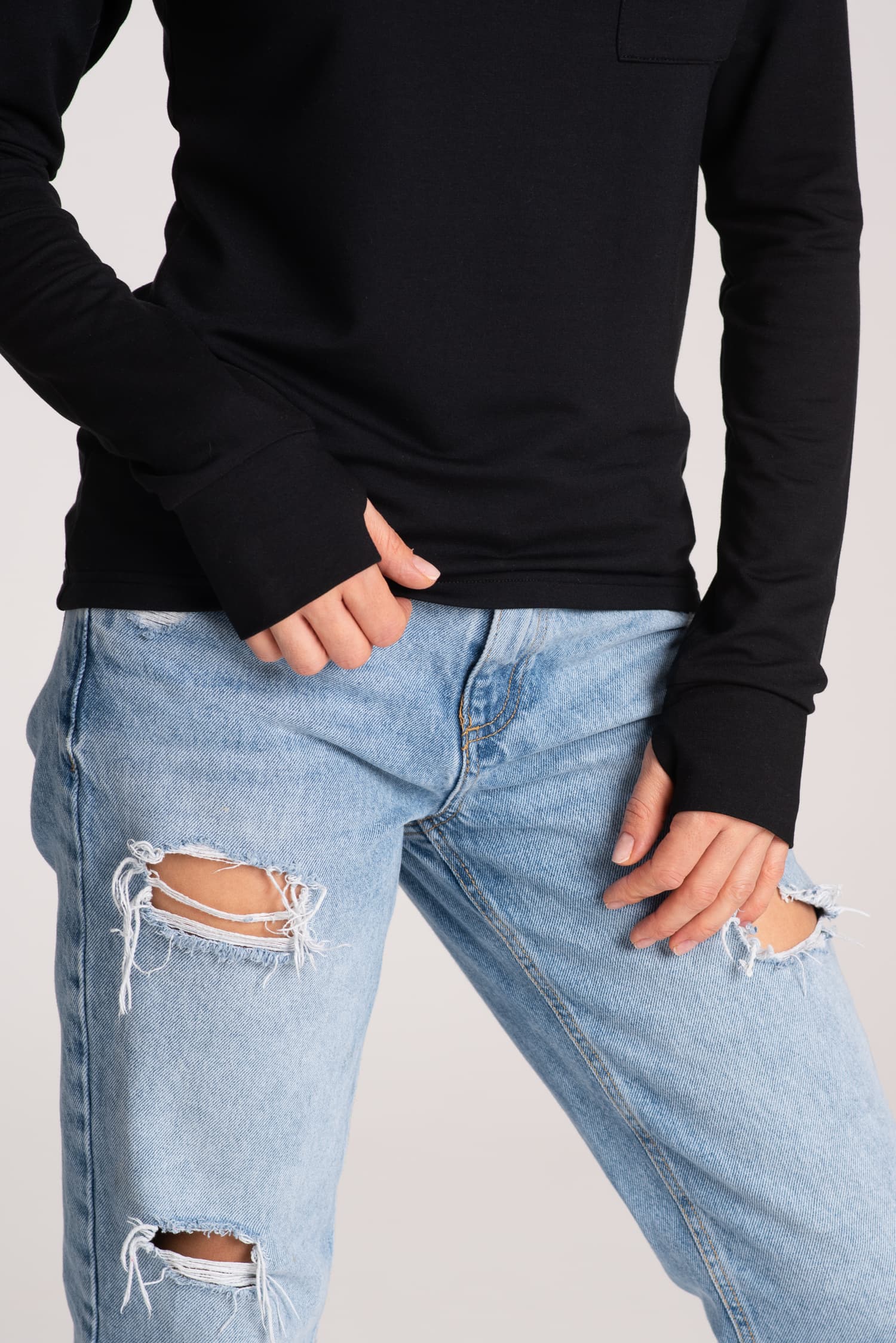 BASIC Long Sleeve Top with Pocket - Black — photo 5