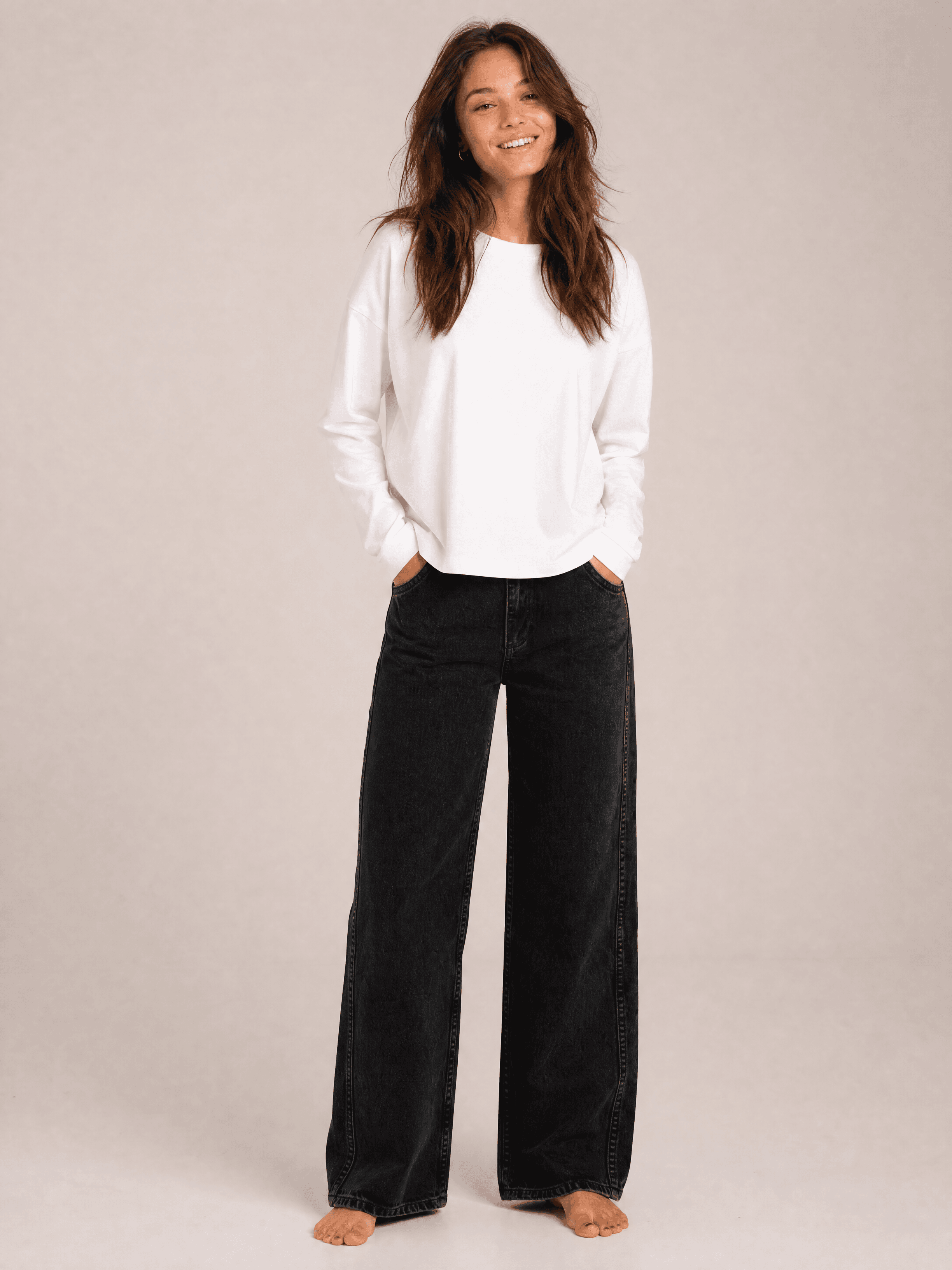 Biały bawełniany longsleeve HANNAH — zdjęcie 1