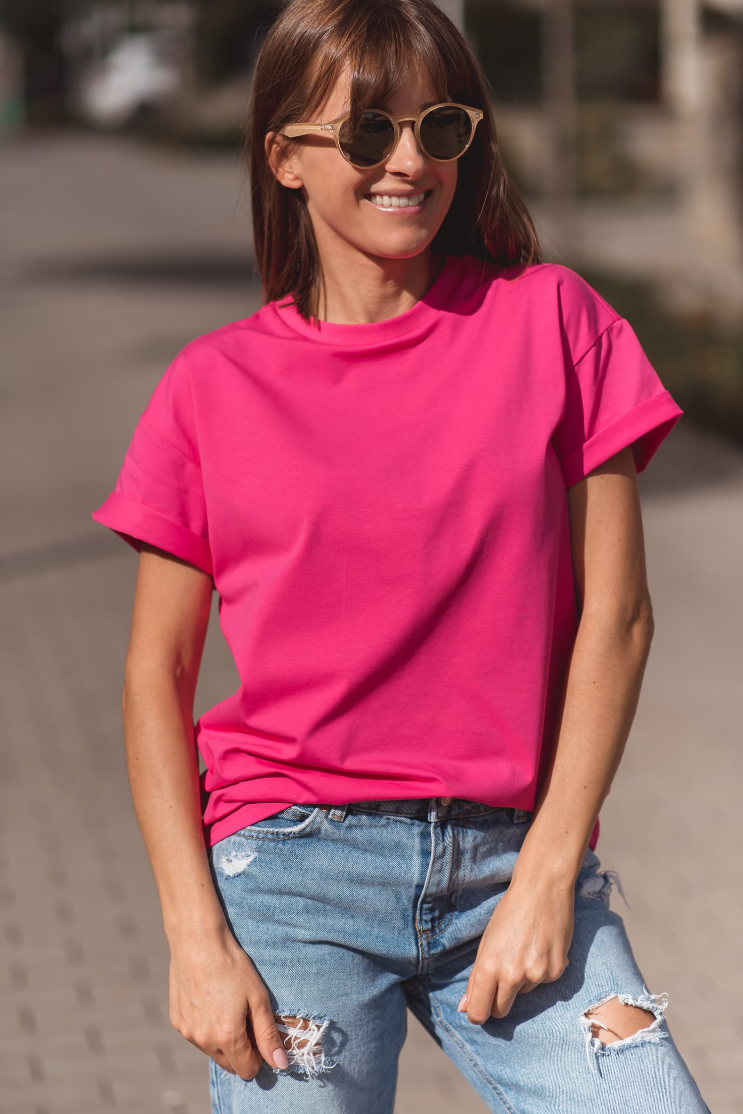T-shirt klasyczny BASIC – fuksja — zdjęcie 2