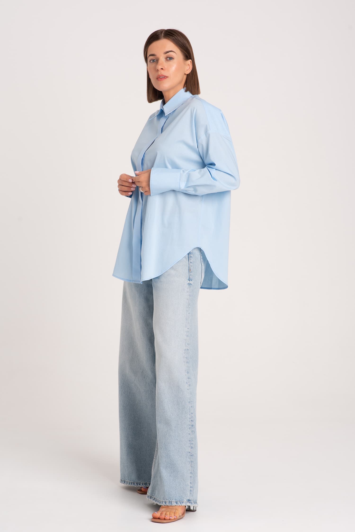 Niebieska bawełniana koszula oversize Laure — zdjęcie 5