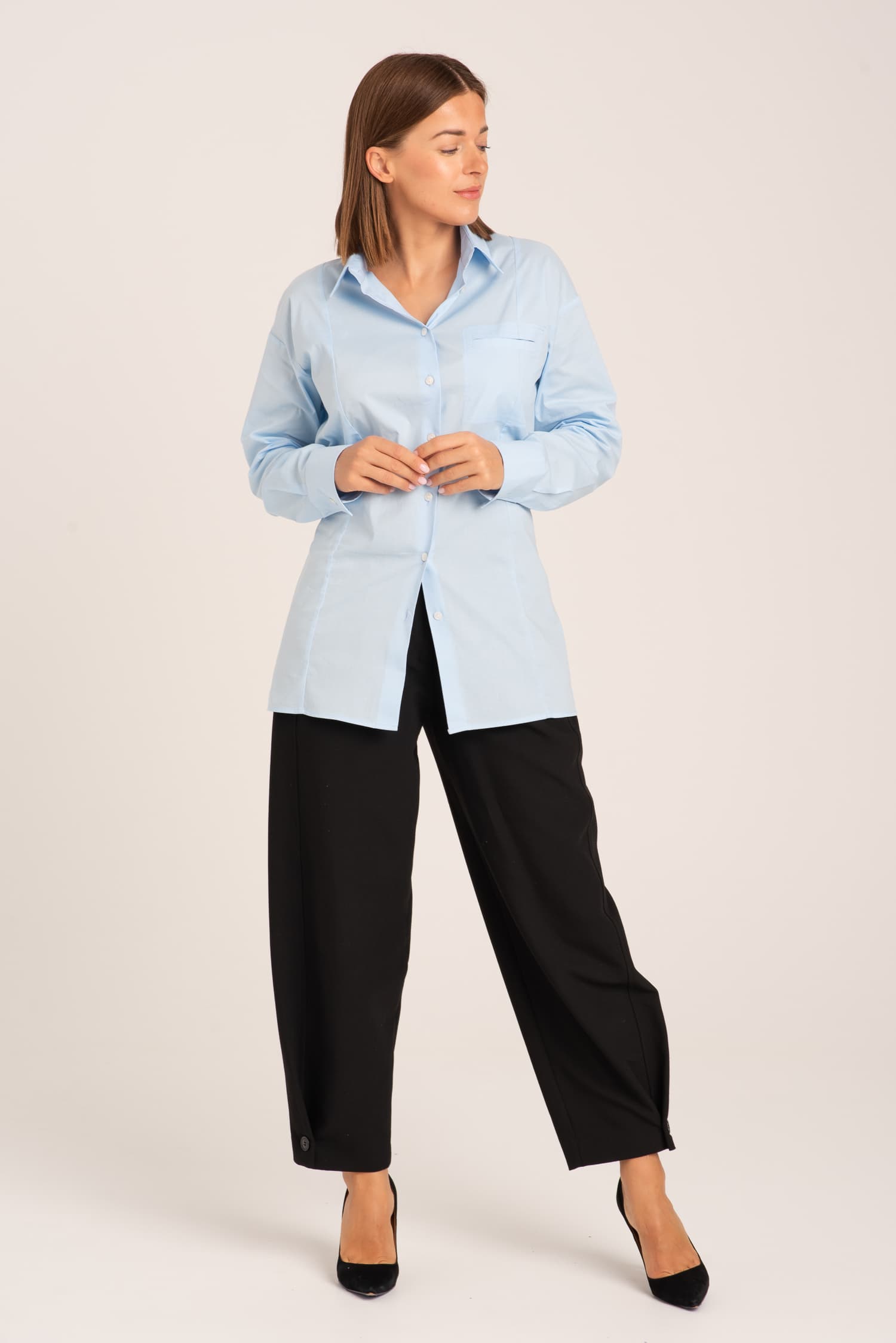 Niebieska koszula bawełniana z wiązaniem Charlotte