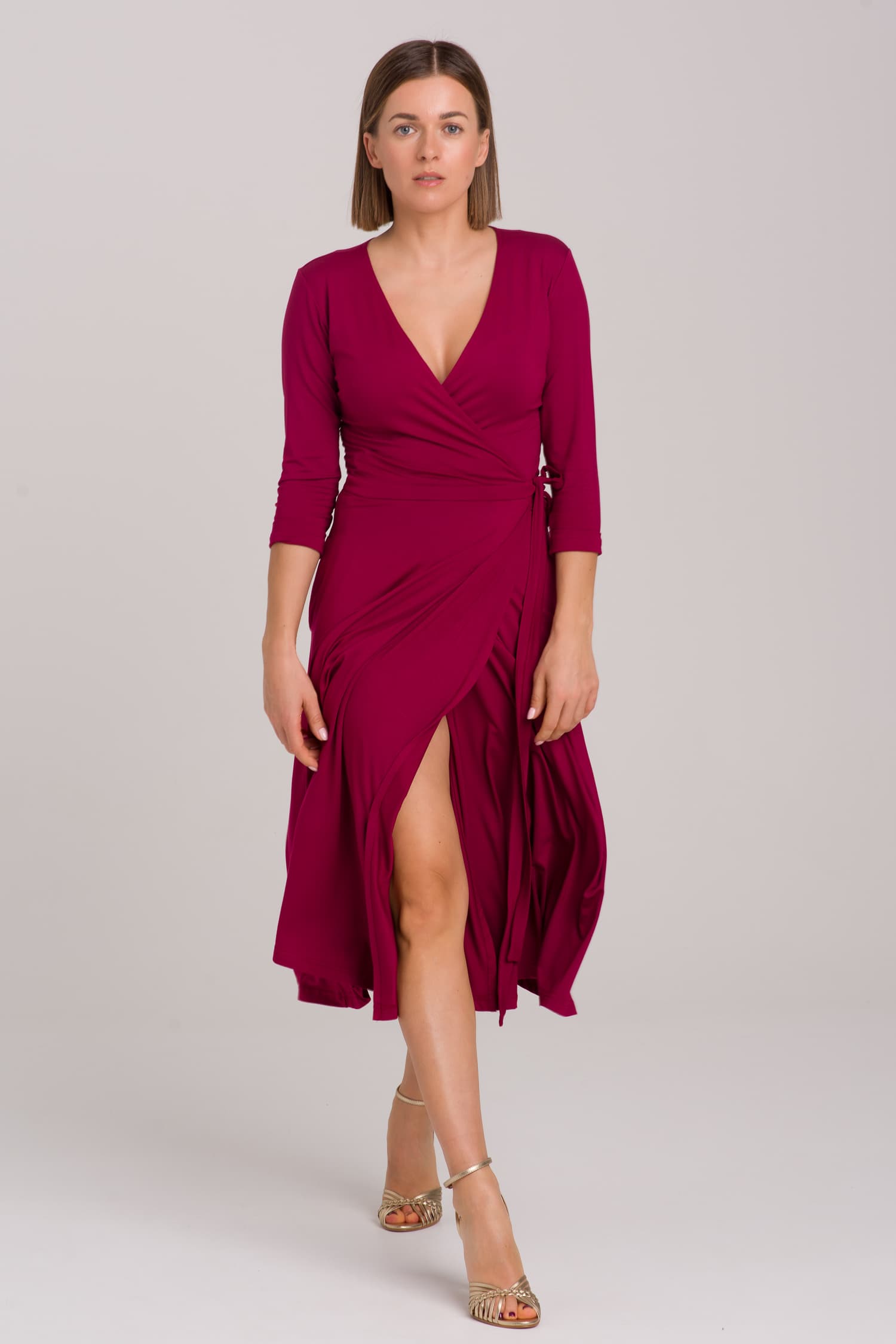 Burgundy Modal Wrap Dress Red — photo 5