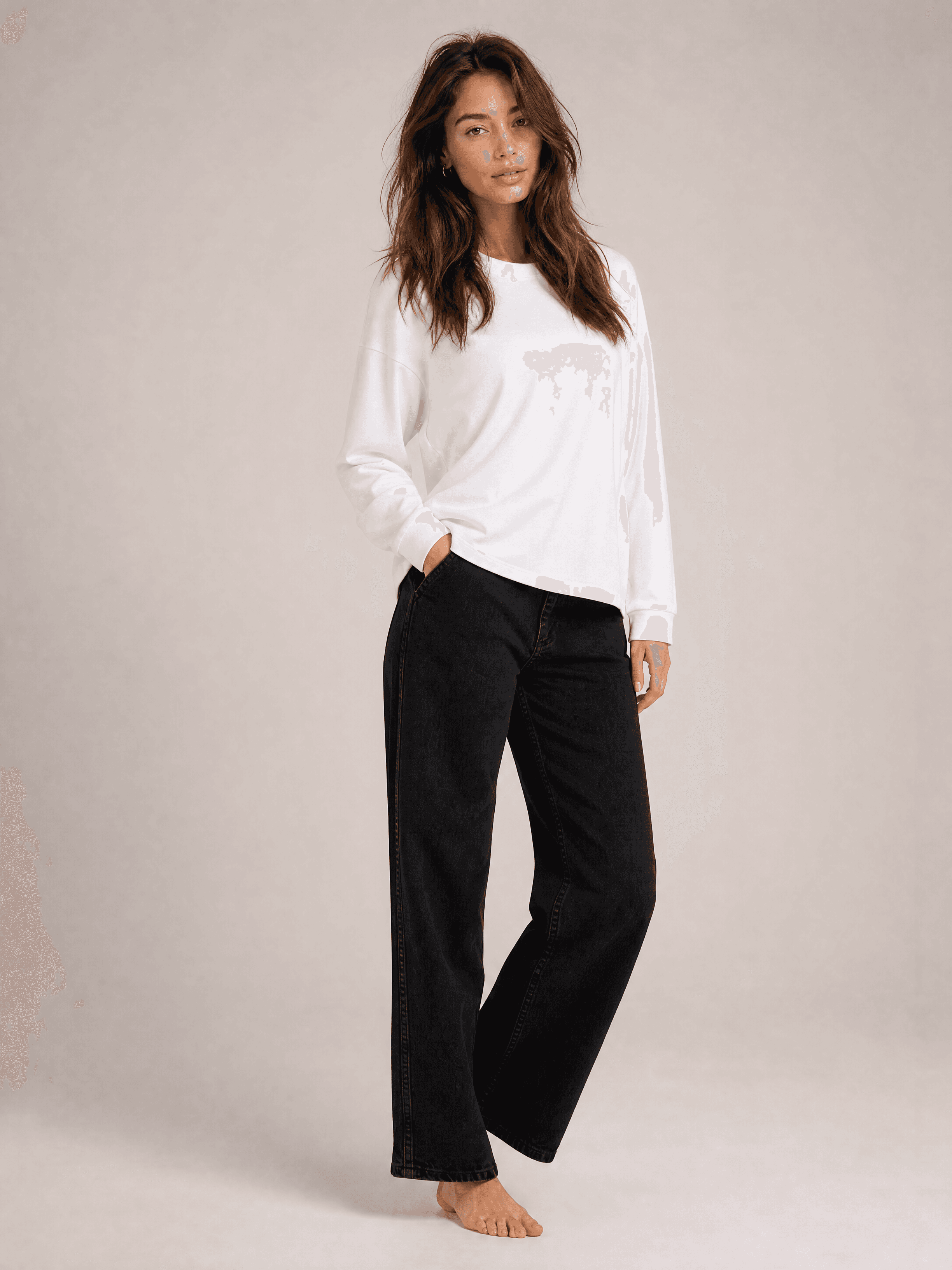 Biały bawełniany longsleeve HANNAH — zdjęcie 6