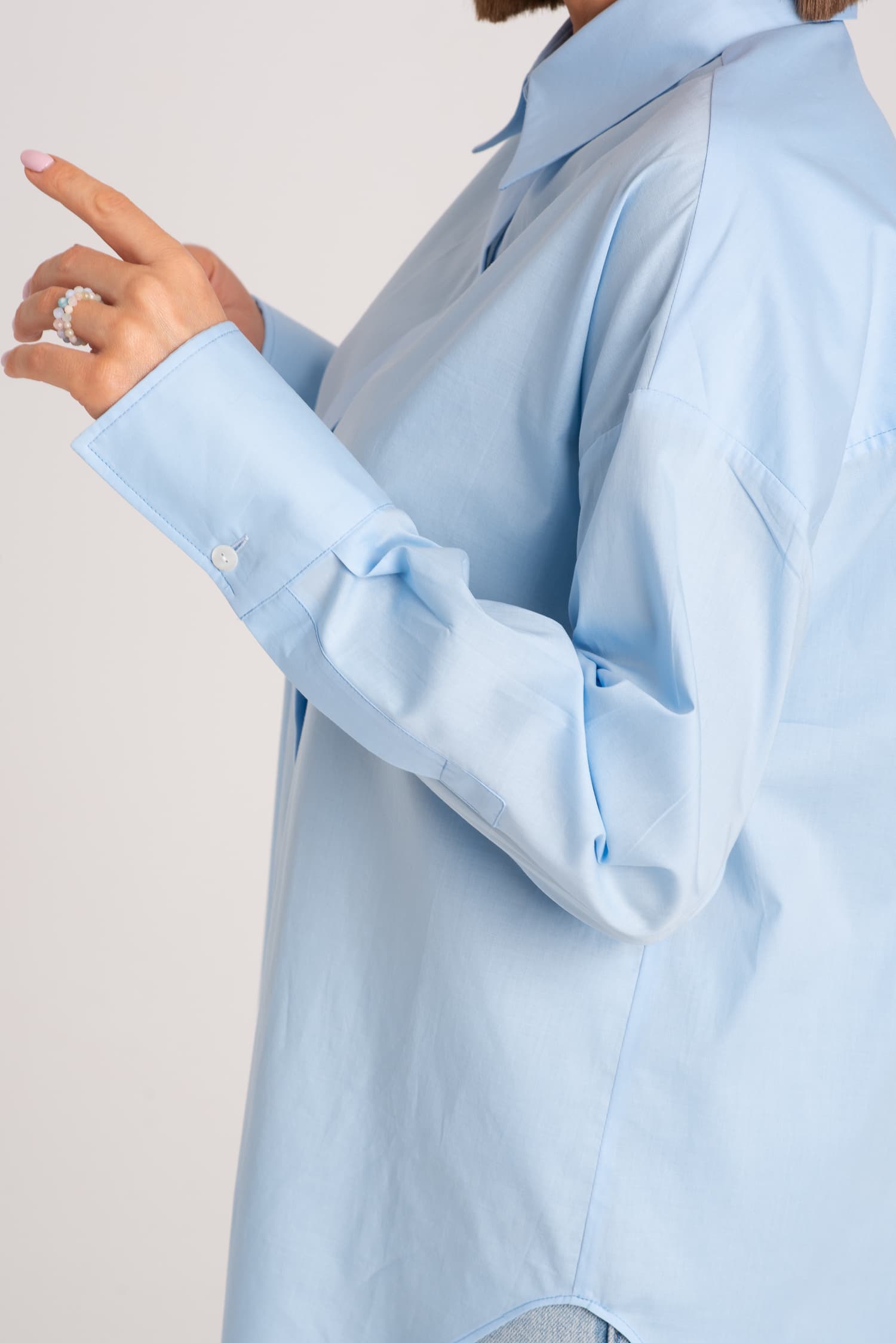 Niebieska bawełniana koszula oversize Laure — zdjęcie 4