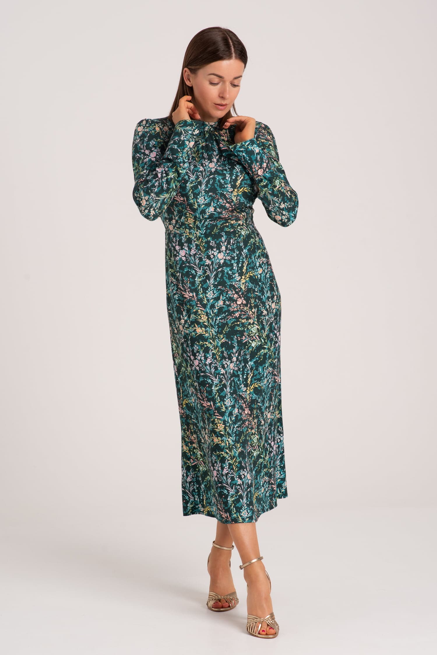 Zielona sukienka z wiskozy w kwiaty Hazel