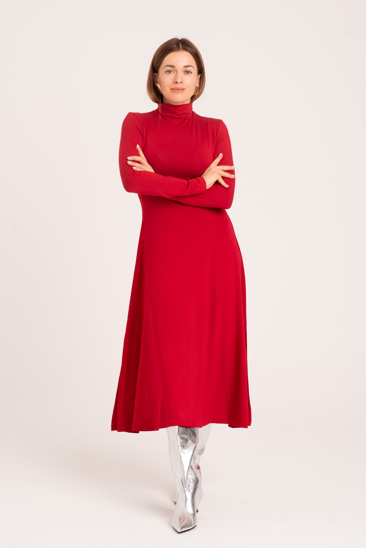 Czerwona sukienka z golfem Willow — zdjęcie 3