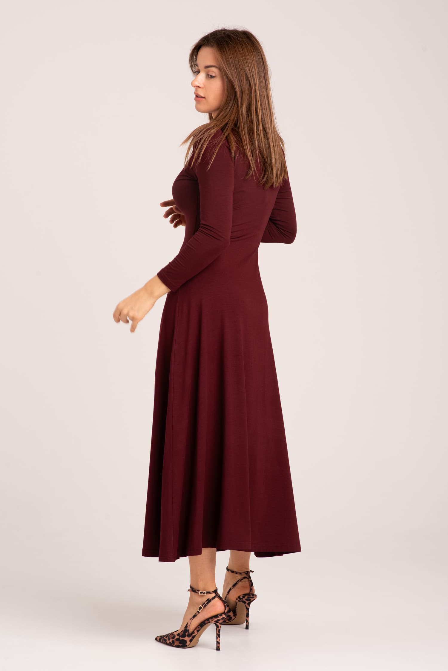 Bordowa sukienka z długim rękawem Antonia long - widok 2