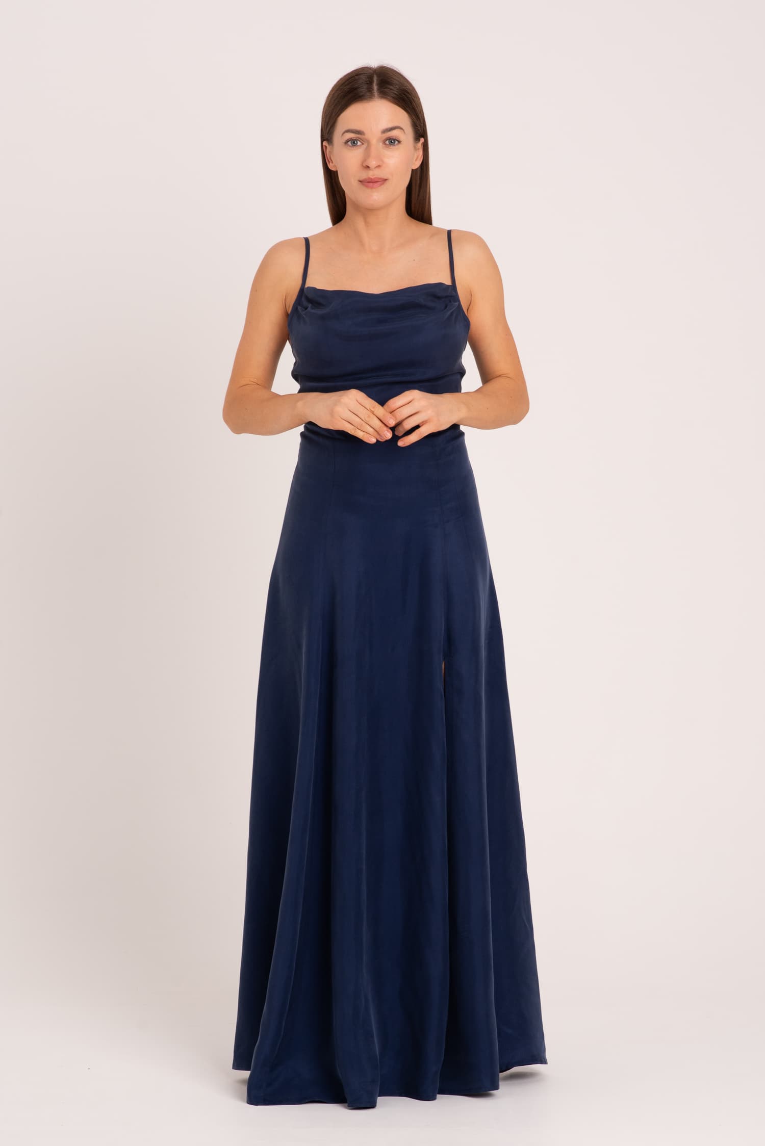 Navy Blue Cupro Maxi Dress with Straps Natalie — photo 4
