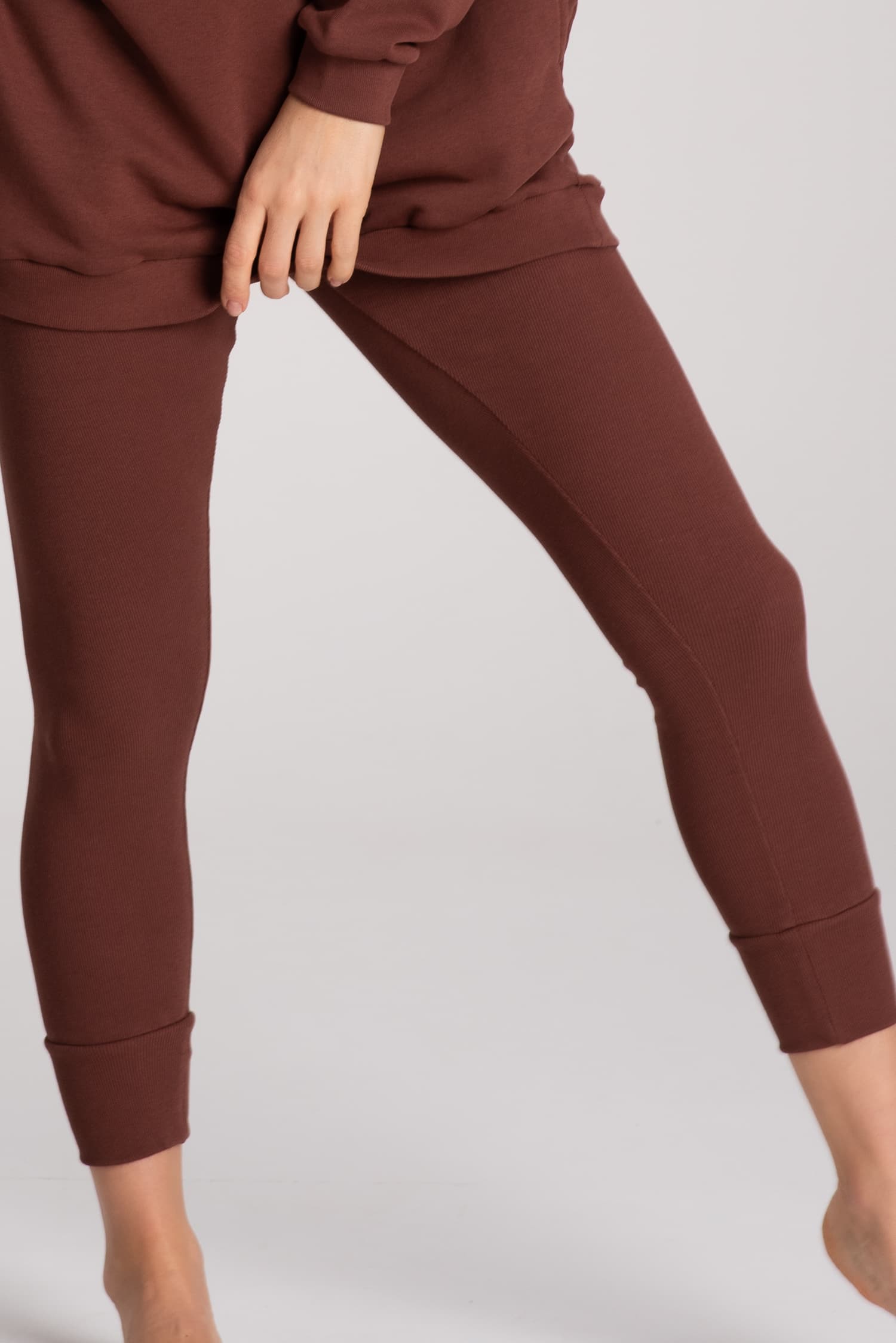 Leggings acanalados + sudadera larga - marrón — foto 4