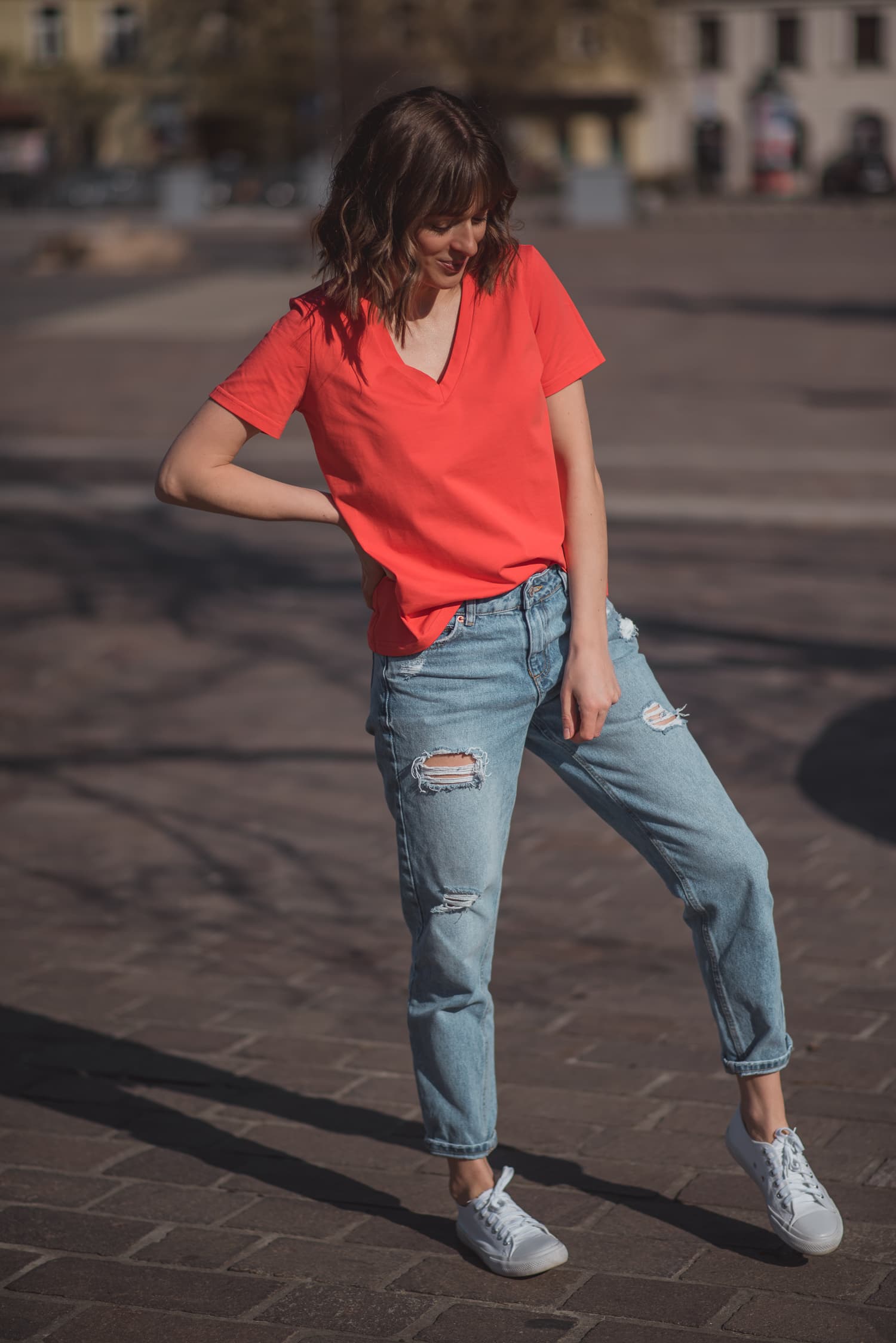 T-shirt BASIC V koralowy