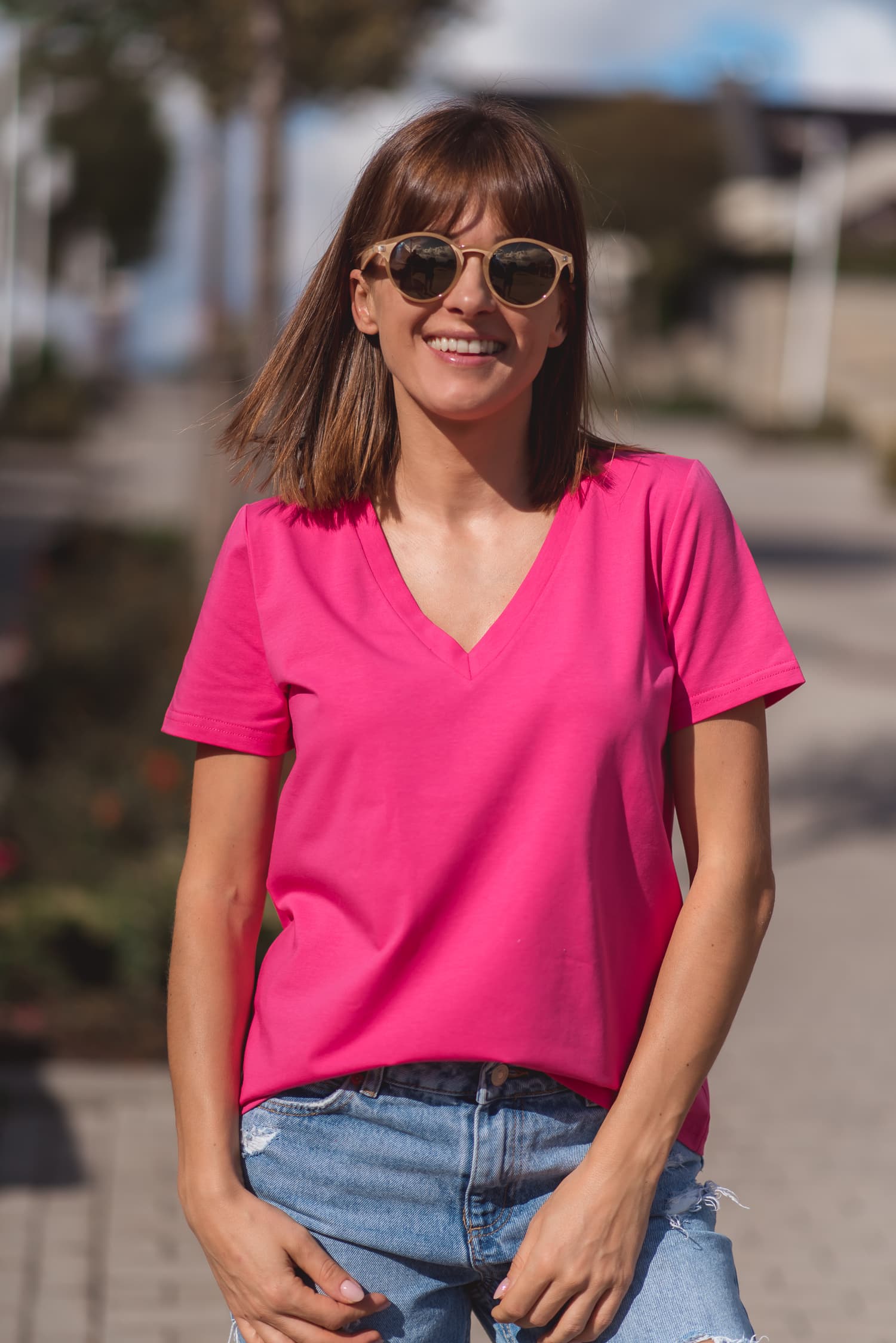 T-shirt BASIC V – fuksja