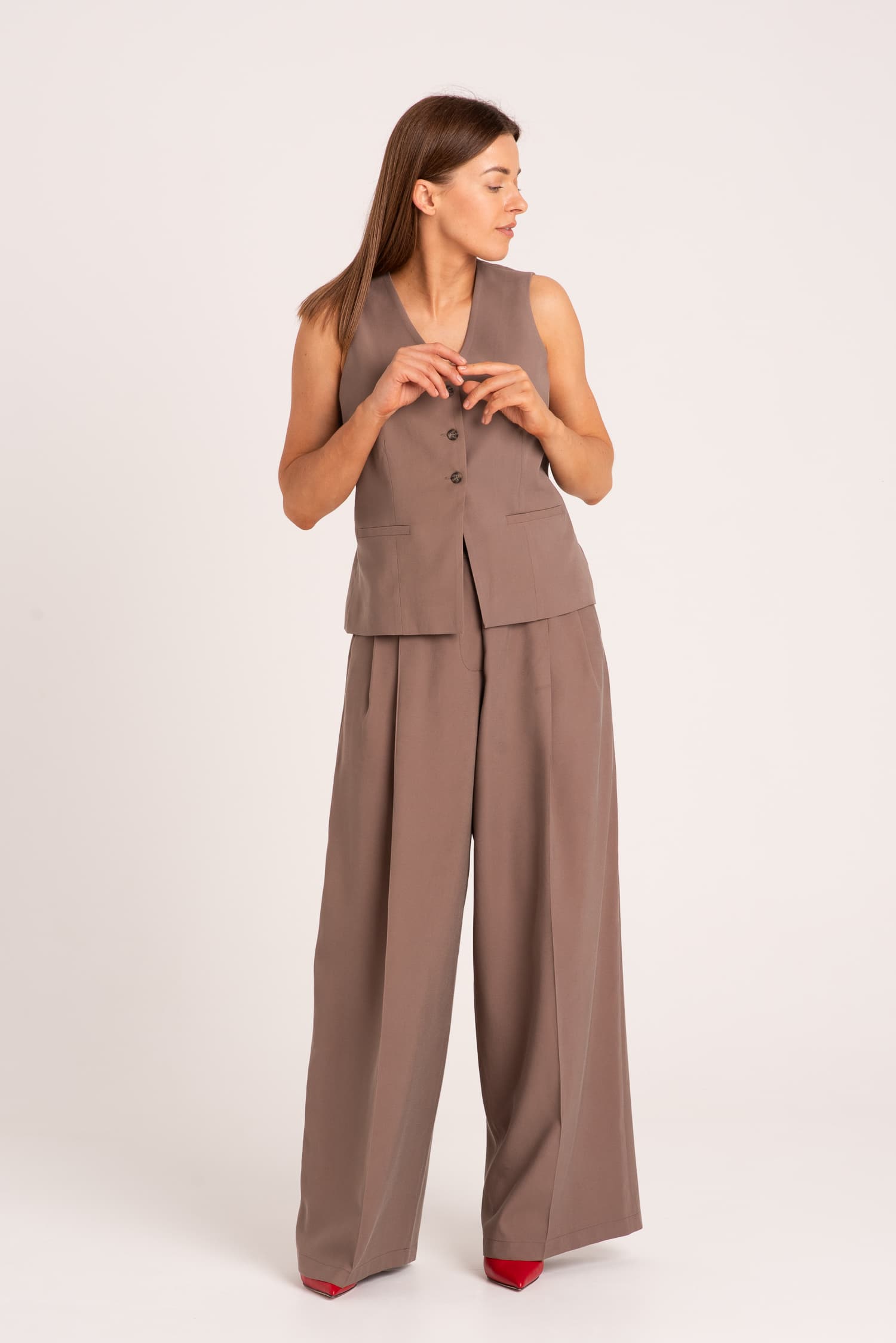 Brązowa kamizelka garniturowa Pearl