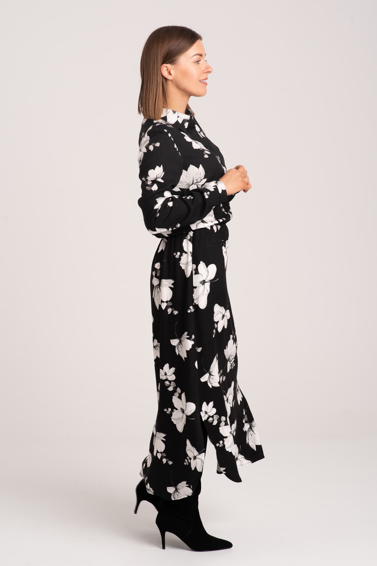 Black Floral Viscose Shirt Dress NONAME — photo 3