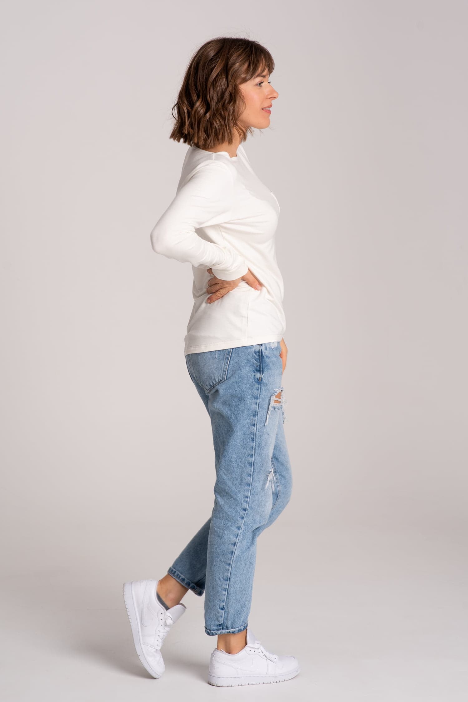 BASIC Long Sleeve Top with Pocket - White — photo 3