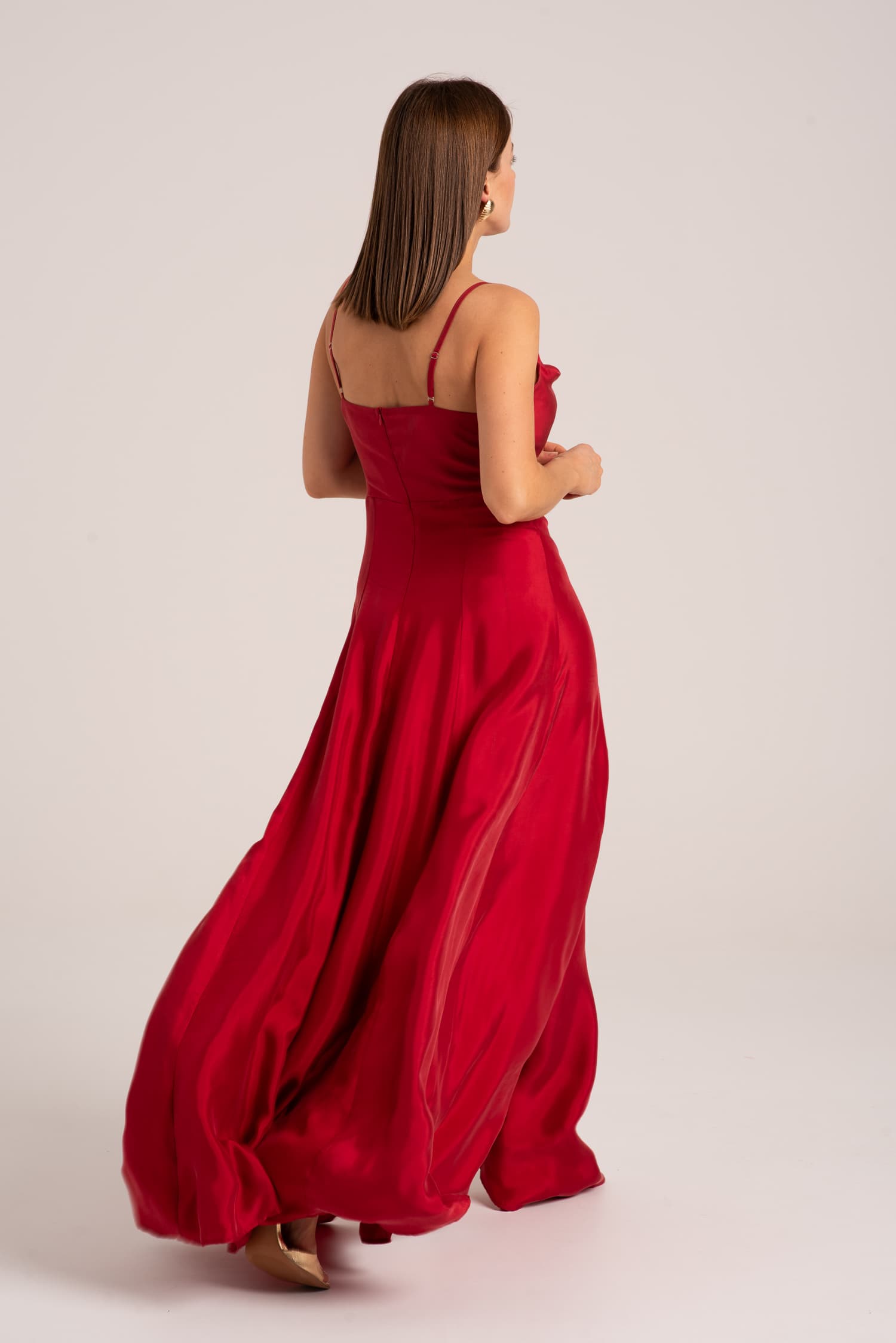 Natalie Red Cupro Maxi Dress with Thin Straps — photo 4
