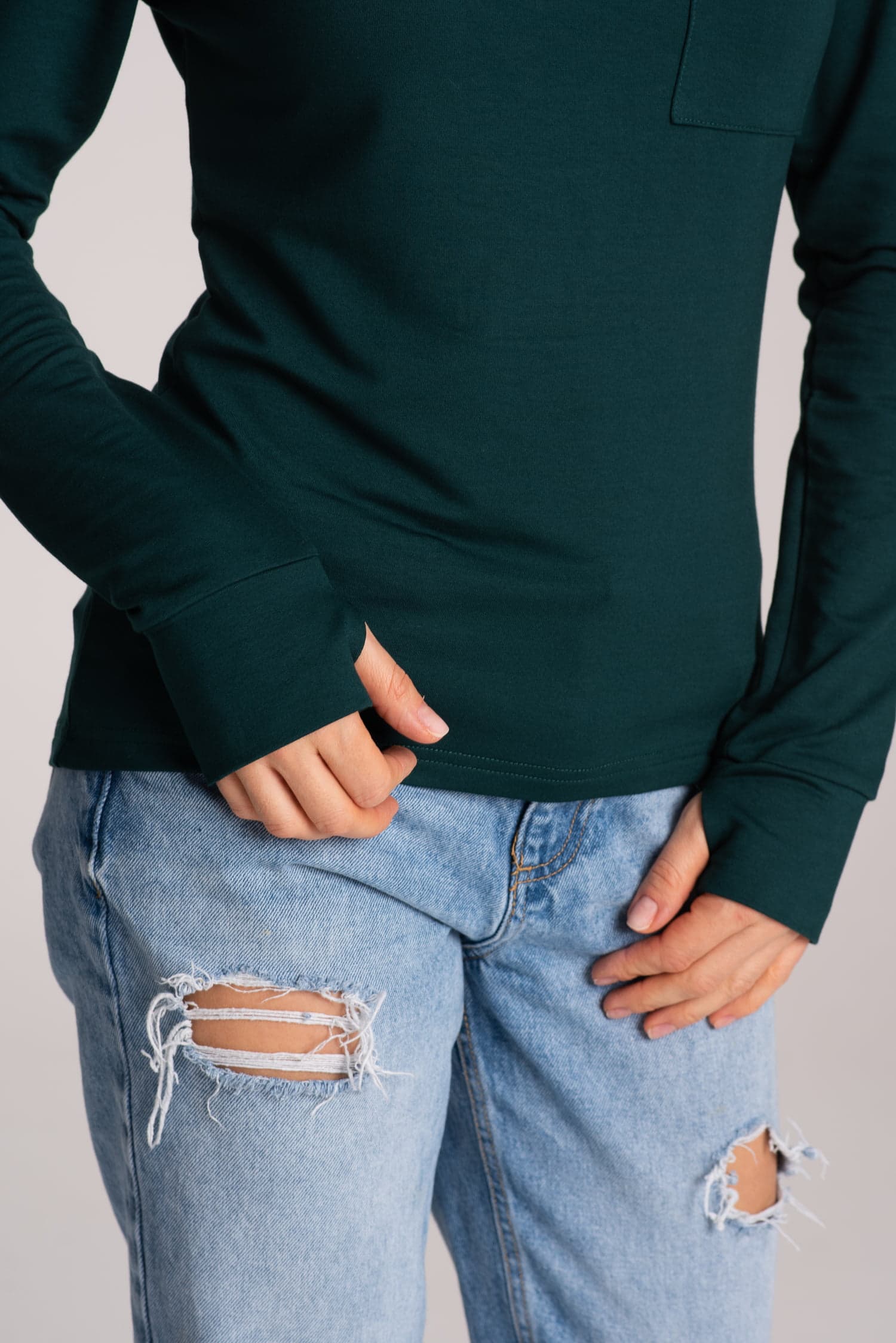 BASIC Long Sleeve Top with Pocket – Bottle Green — photo 3