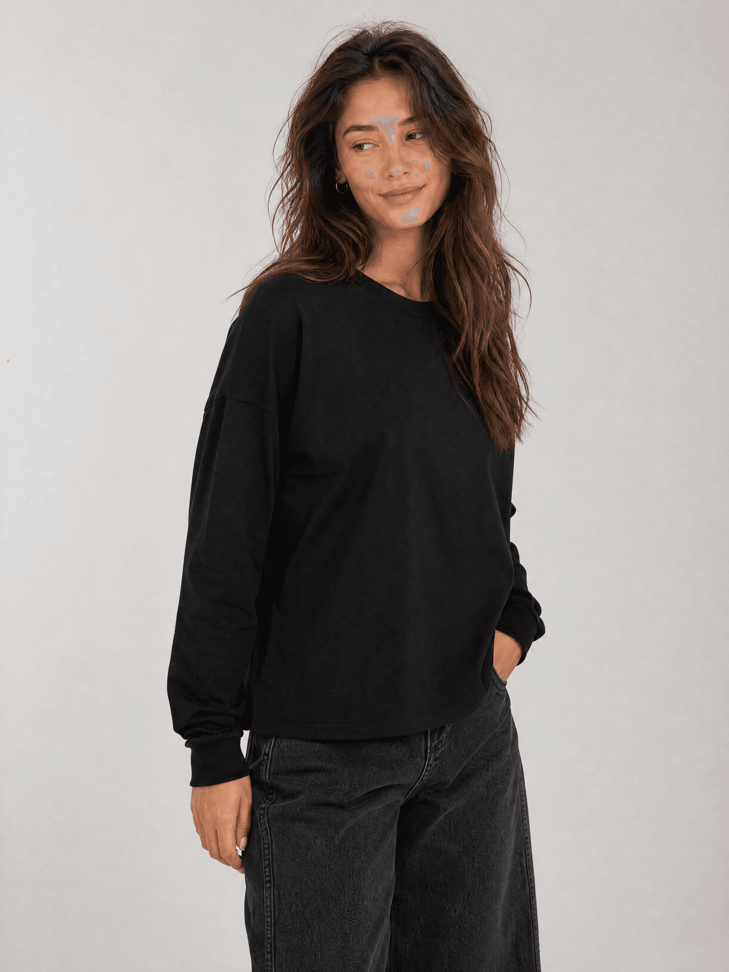 Camiseta de manga larga de algodón negra HANNAH — foto 3