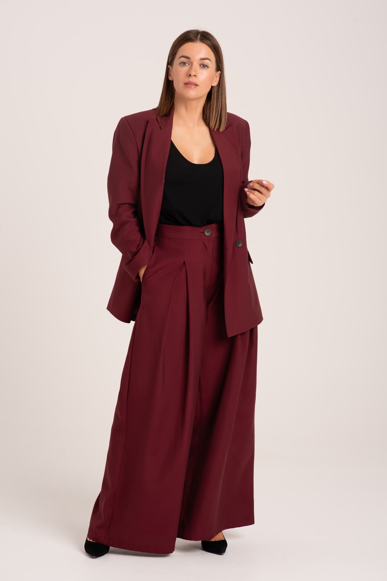 Burgundy Wide-Leg Trousers Victoria — photo 3