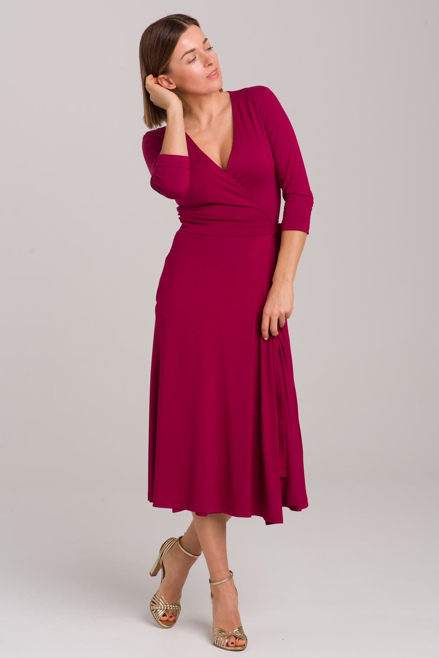 Burgundy Modal Wrap Dress Red — photo 3