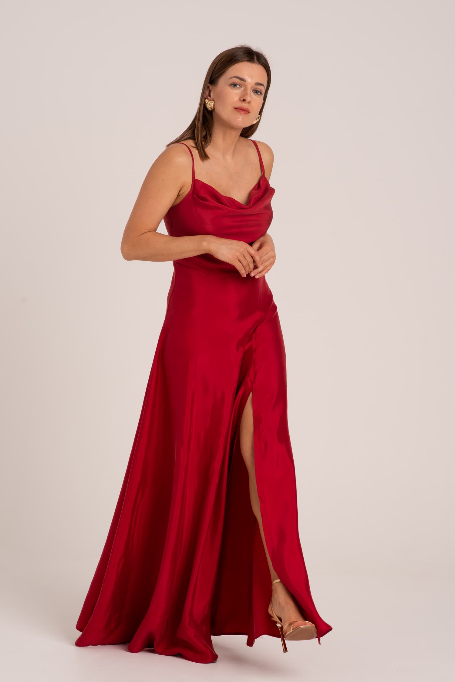 Natalie Red Cupro Maxi Dress with Thin Straps — photo 5