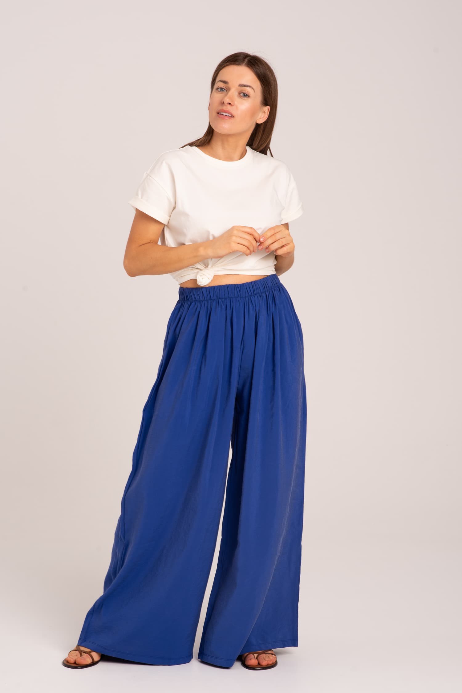 Niebieskie szerokie spodnie z wiskozy Harmony