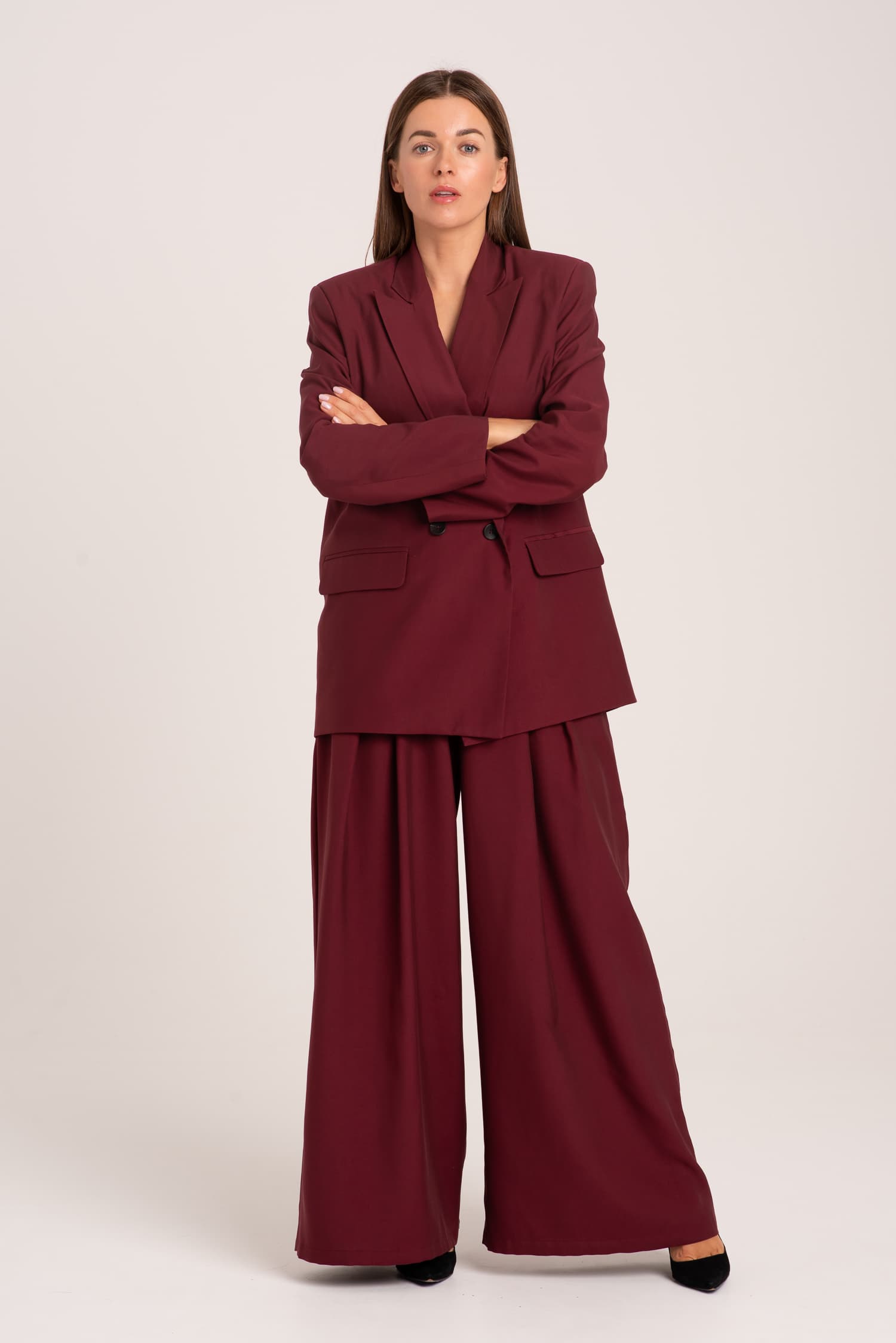 Burgundy Wide-Leg Trousers Victoria — photo 8