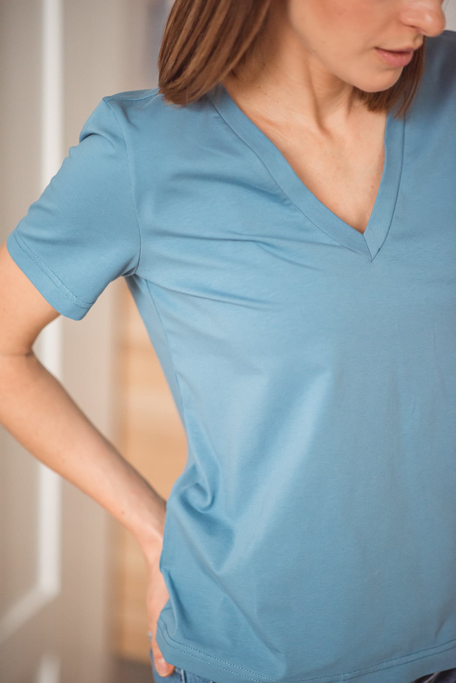BASIC V-Neck T-Shirt Blue — photo 3