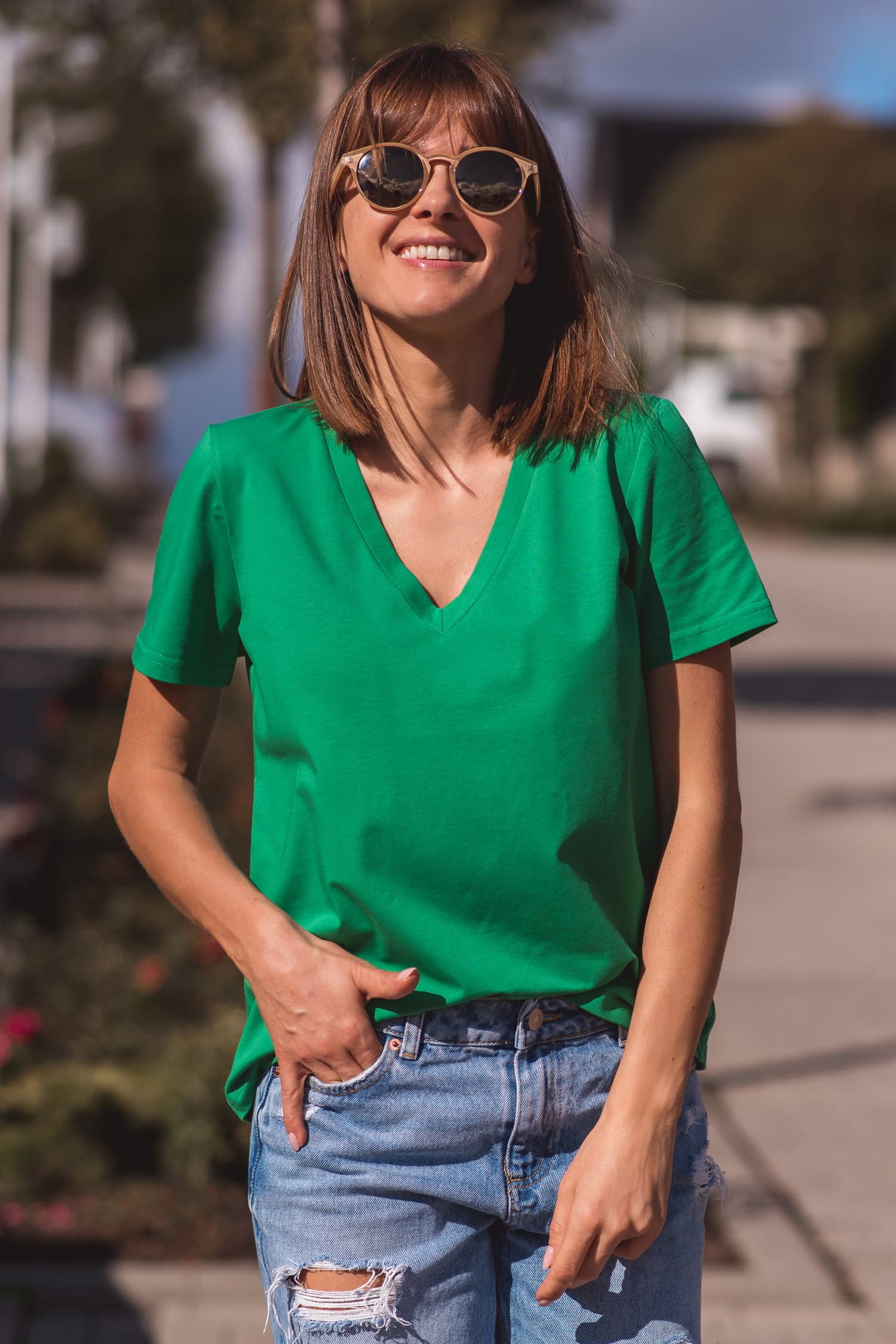 T-shirt BASIC V – zielony - zdjęcie 3