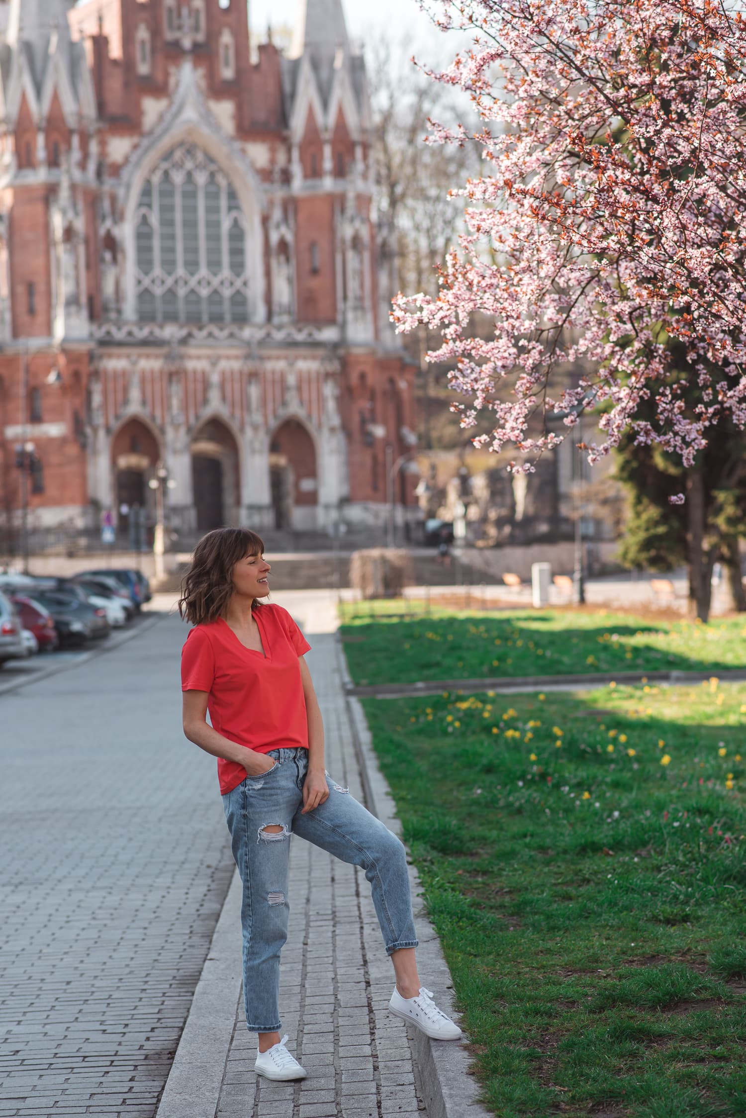 T-shirt BASIC V - koralowy - widok 2