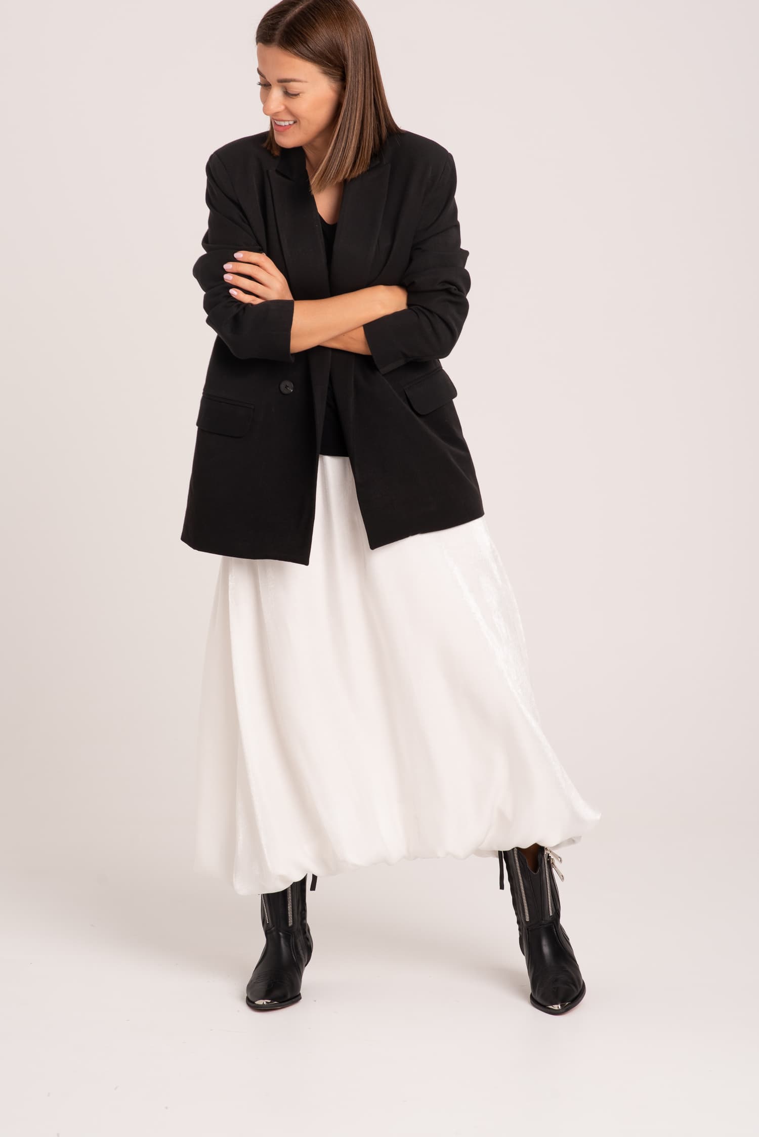 Perłowa spódnica balonowa z połyskującej tkaniny Megan