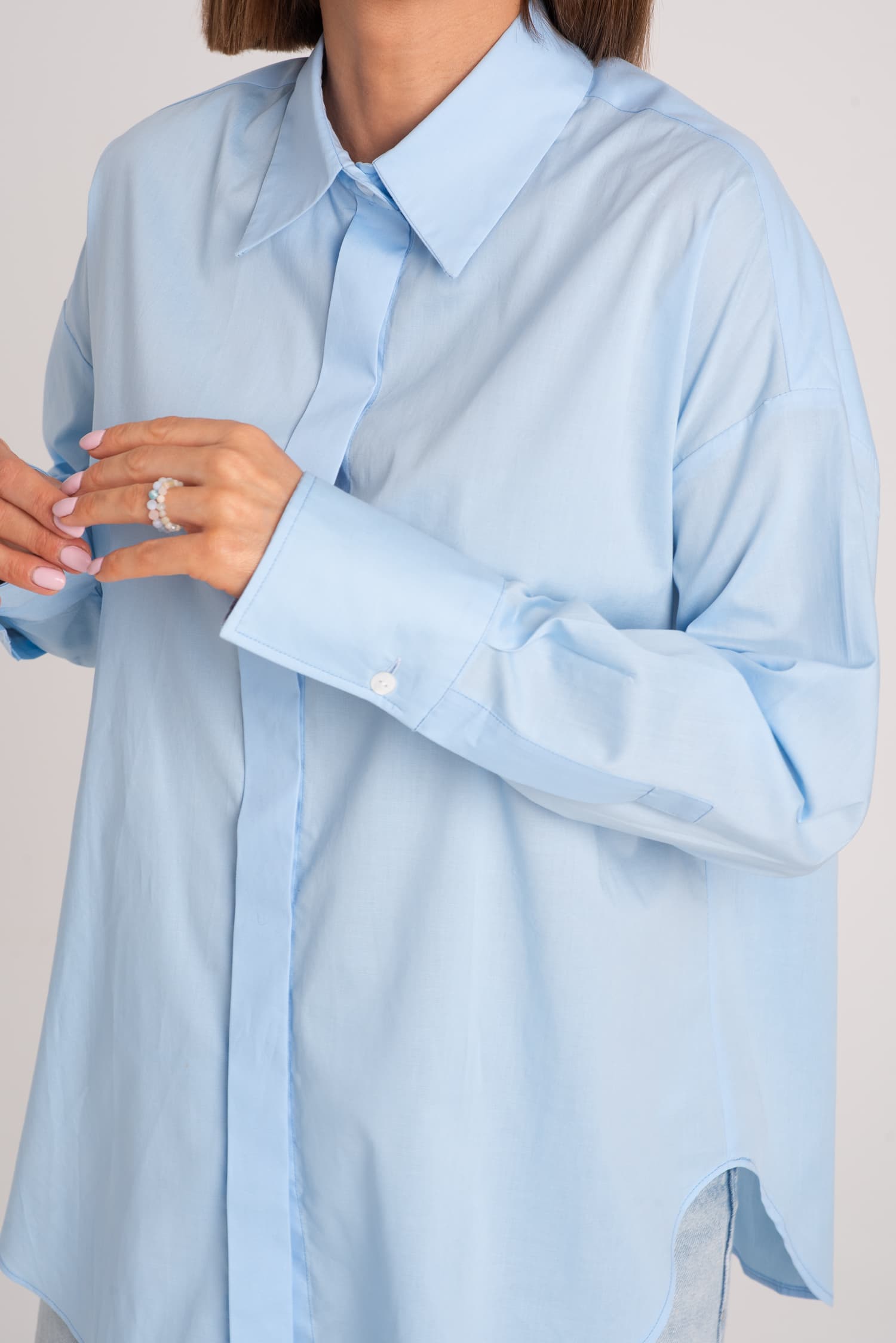 Niebieska bawełniana koszula oversize Laure - zdjęcie 2