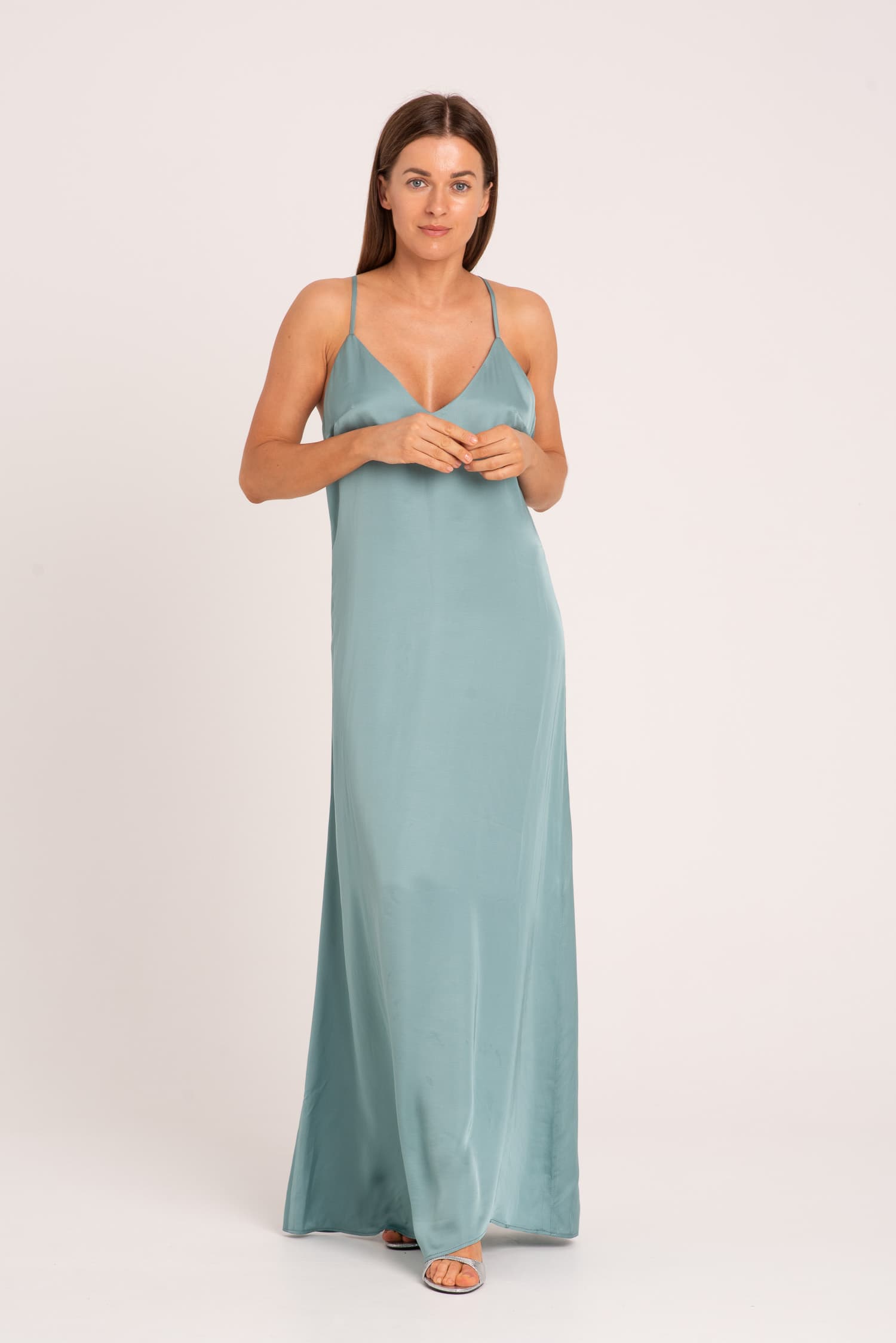 Miętowa sukienka z błyszczącej wiskozy Jasmine