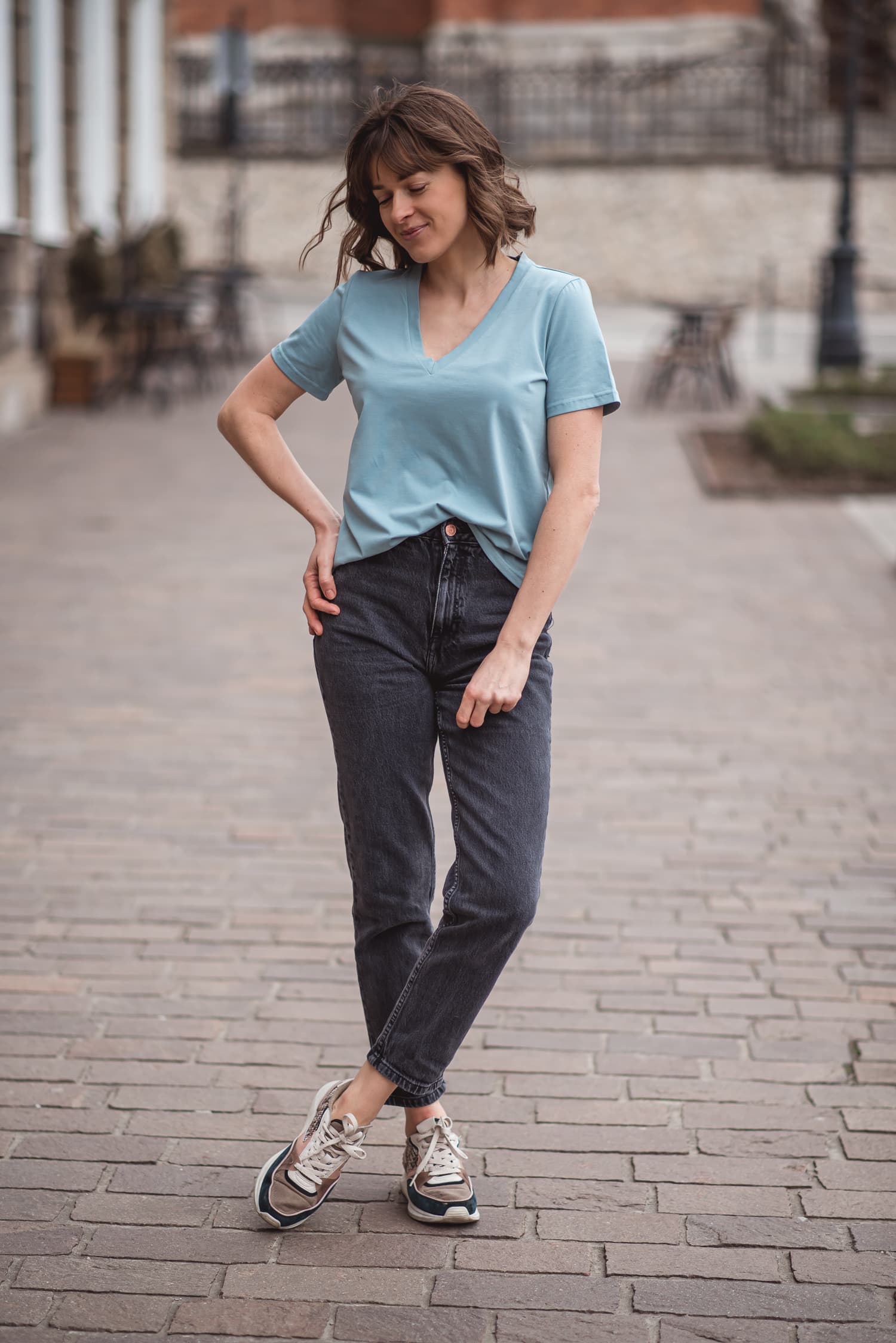 T-shirt BASIC V – mietowy