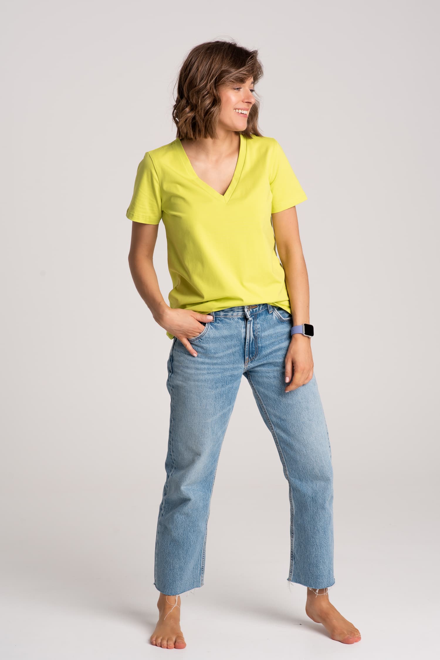 Limonkowy t-shirt damski V