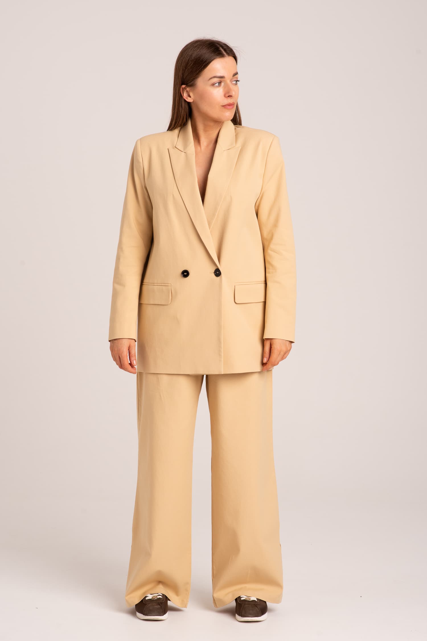 Żółty garnitur z szerokimi spodniami Mia