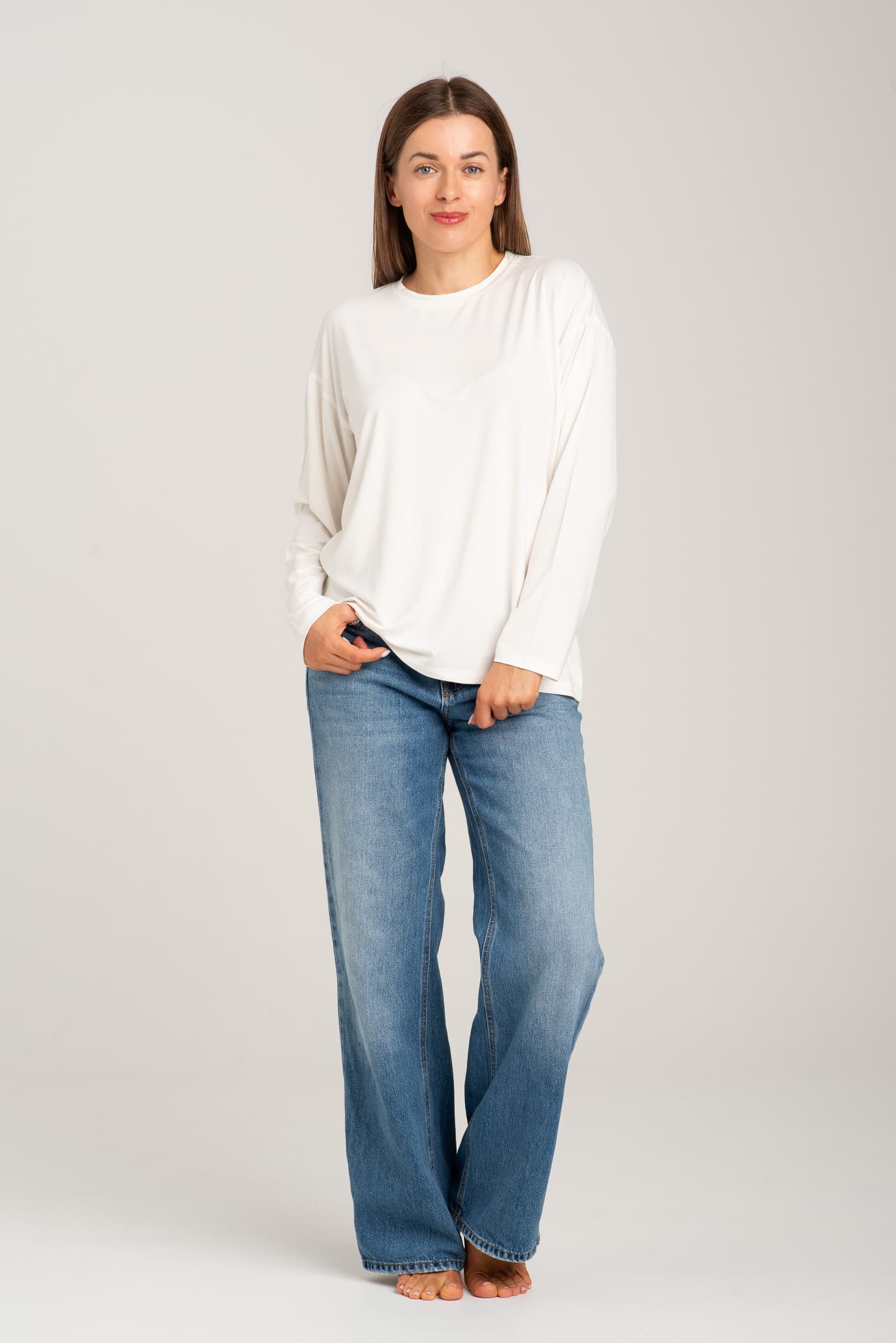 Biały longsleeve bambusowy Nina