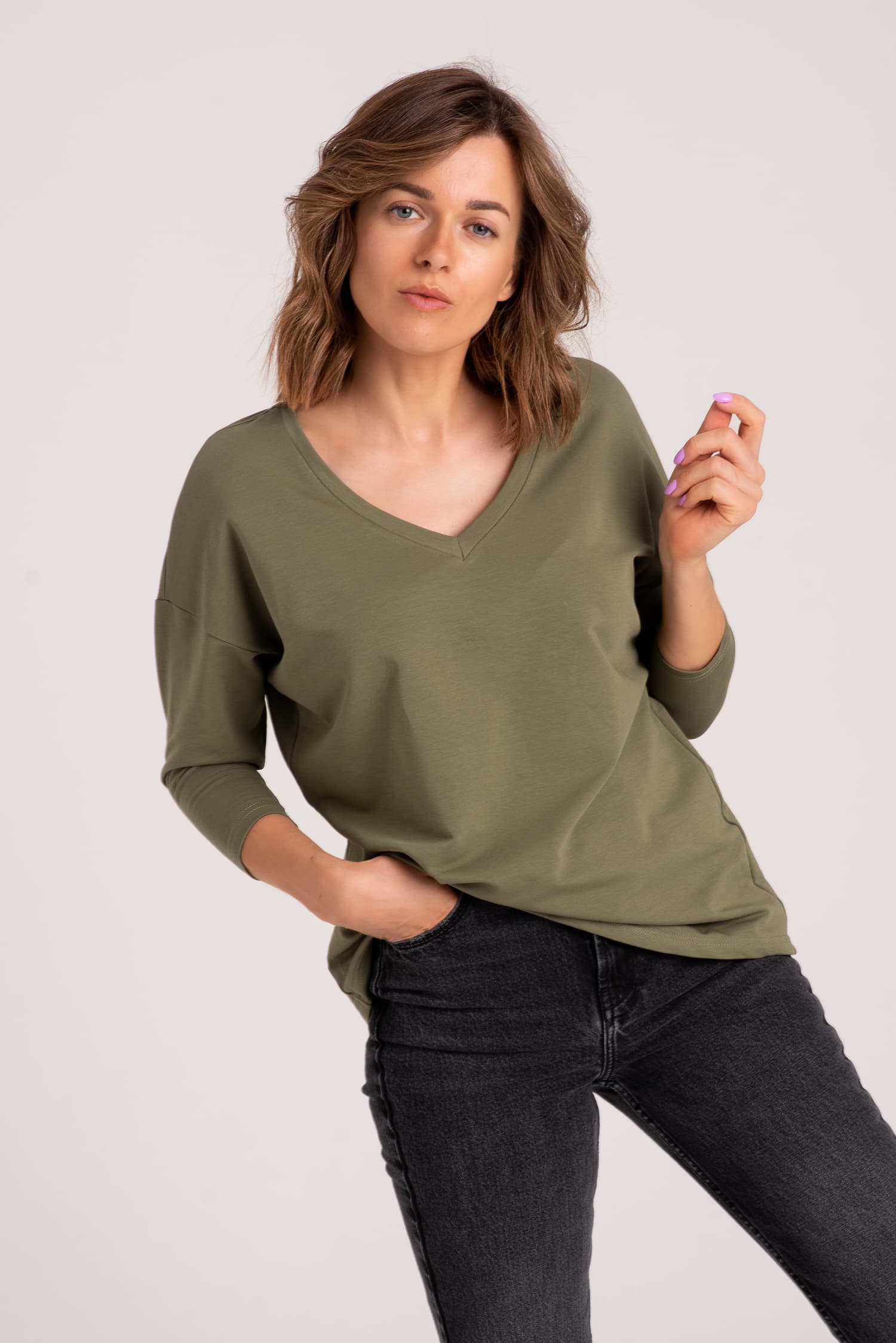 Bluza BASIC V – khaki - widok 2