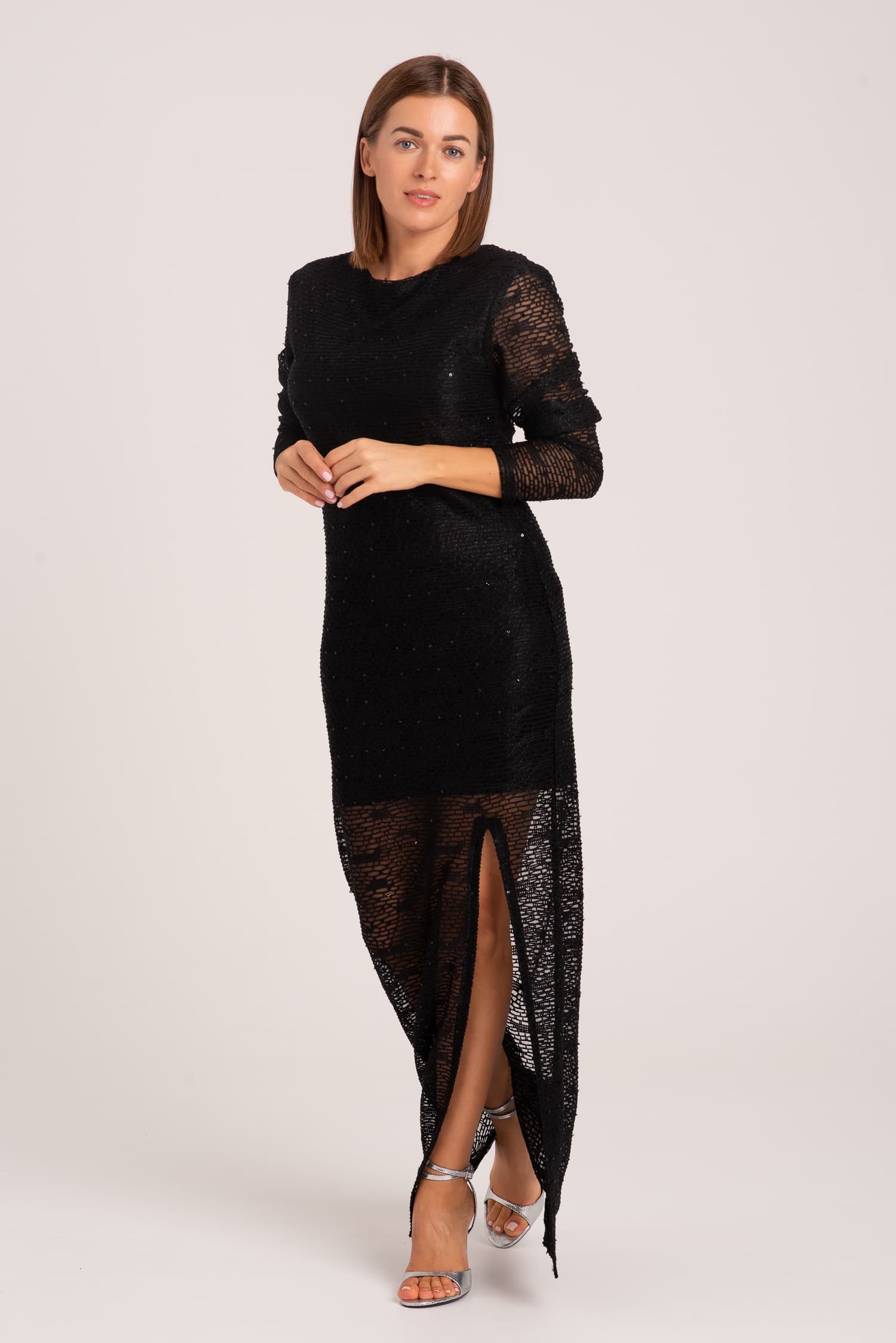 Czarna koronkowa sukienka z cekinami GRACE - widok 2