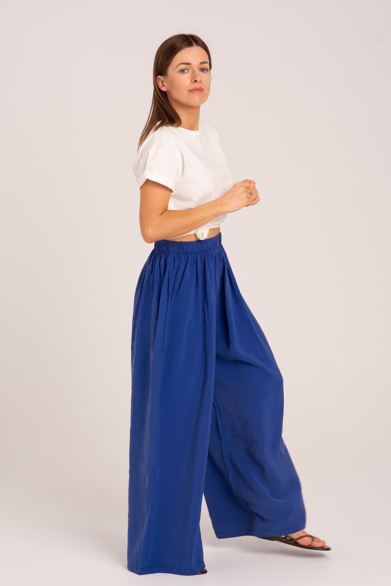Niebieskie szerokie spodnie z wiskozy Harmony - zdjęcie 3