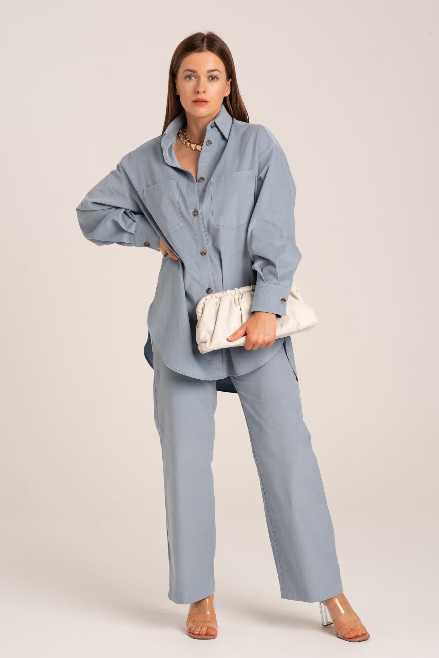 Błękitna koszula sztruksowa Therese - zdjęcie 3