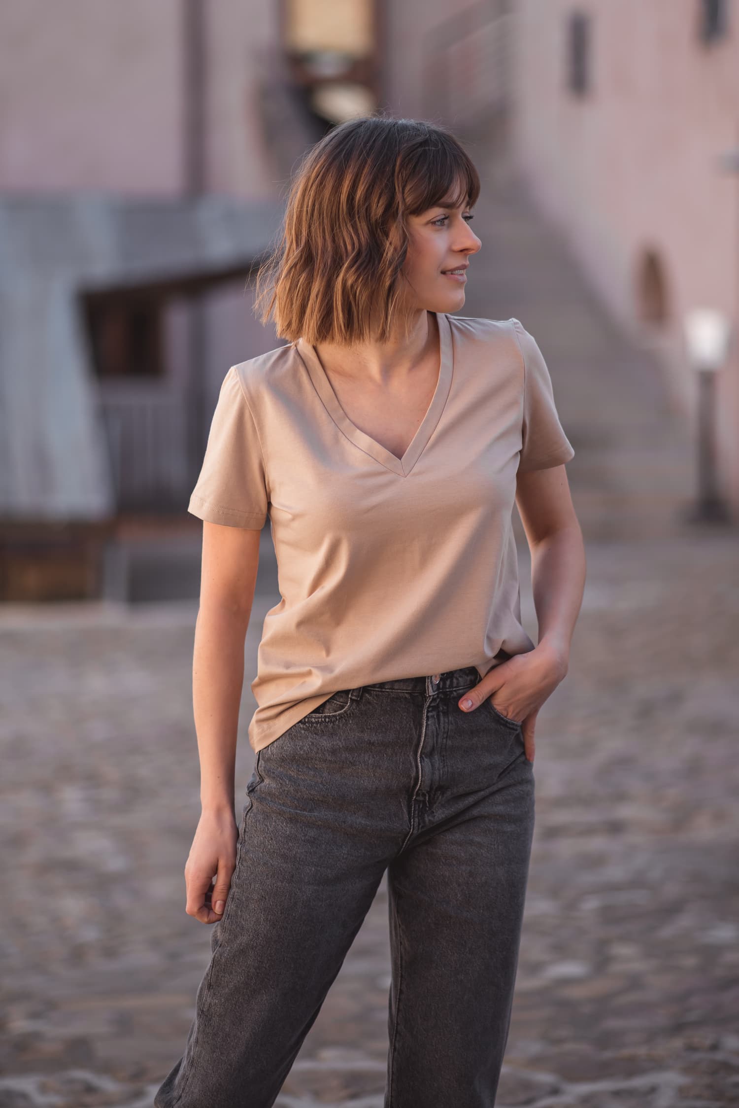 T-shirt BASIC V - cielisty - widok 2